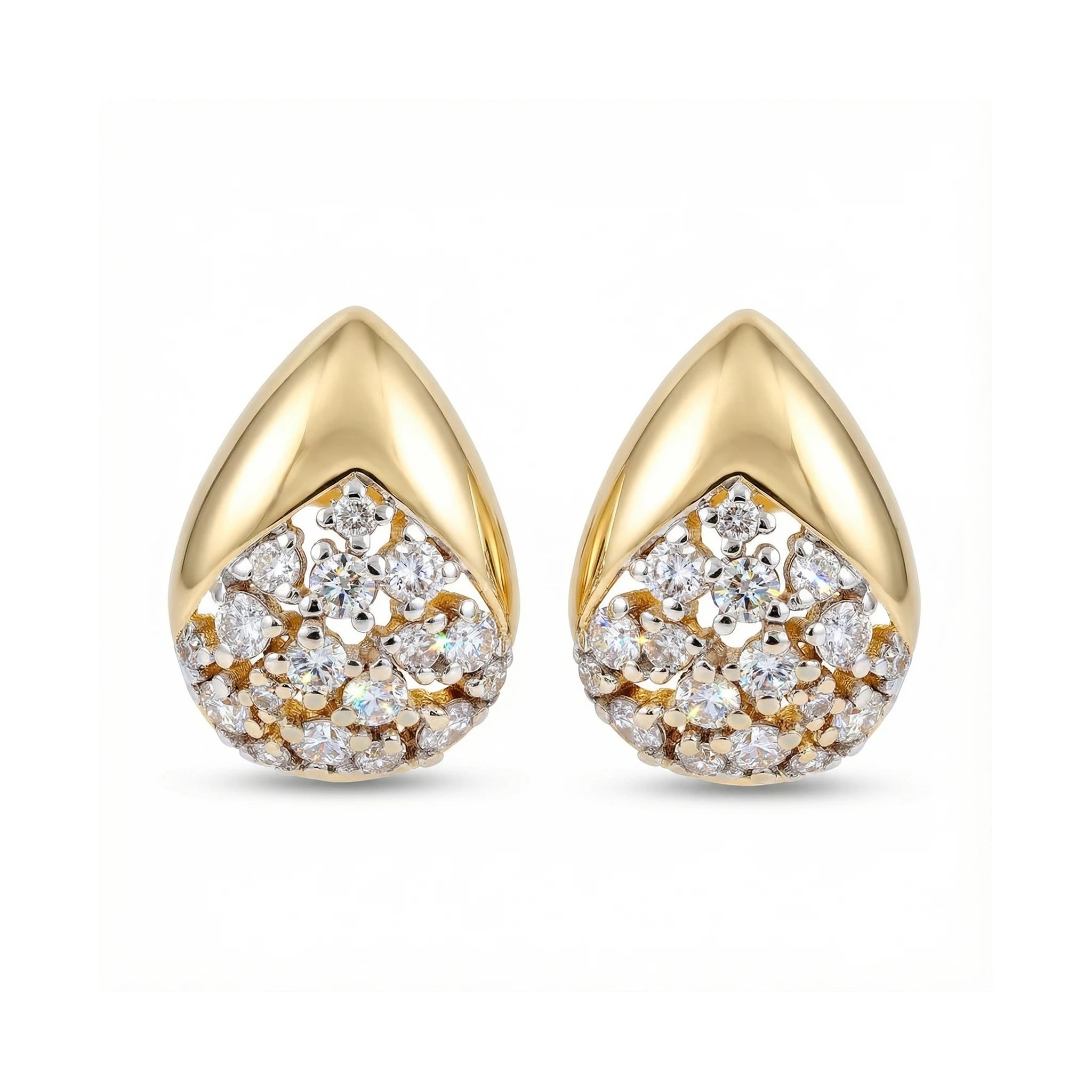 14K Yellow and White Gold Teardrop Stud Earrings