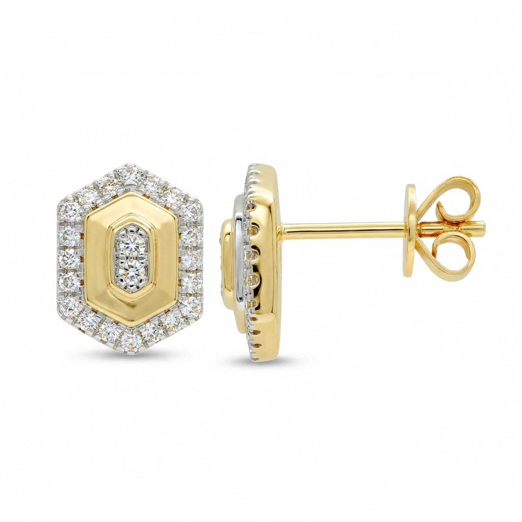 BeBling 14K Two-Tone Gold Luxe Octagonal Diamond Cluster Stud Earrings side view