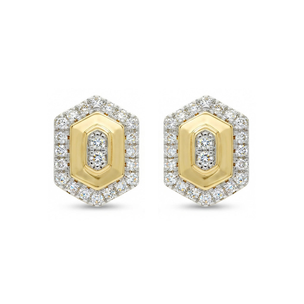 BeBling 14K Two-Tone Gold Luxe Octagonal Diamond Cluster Stud Earrings FRONT view