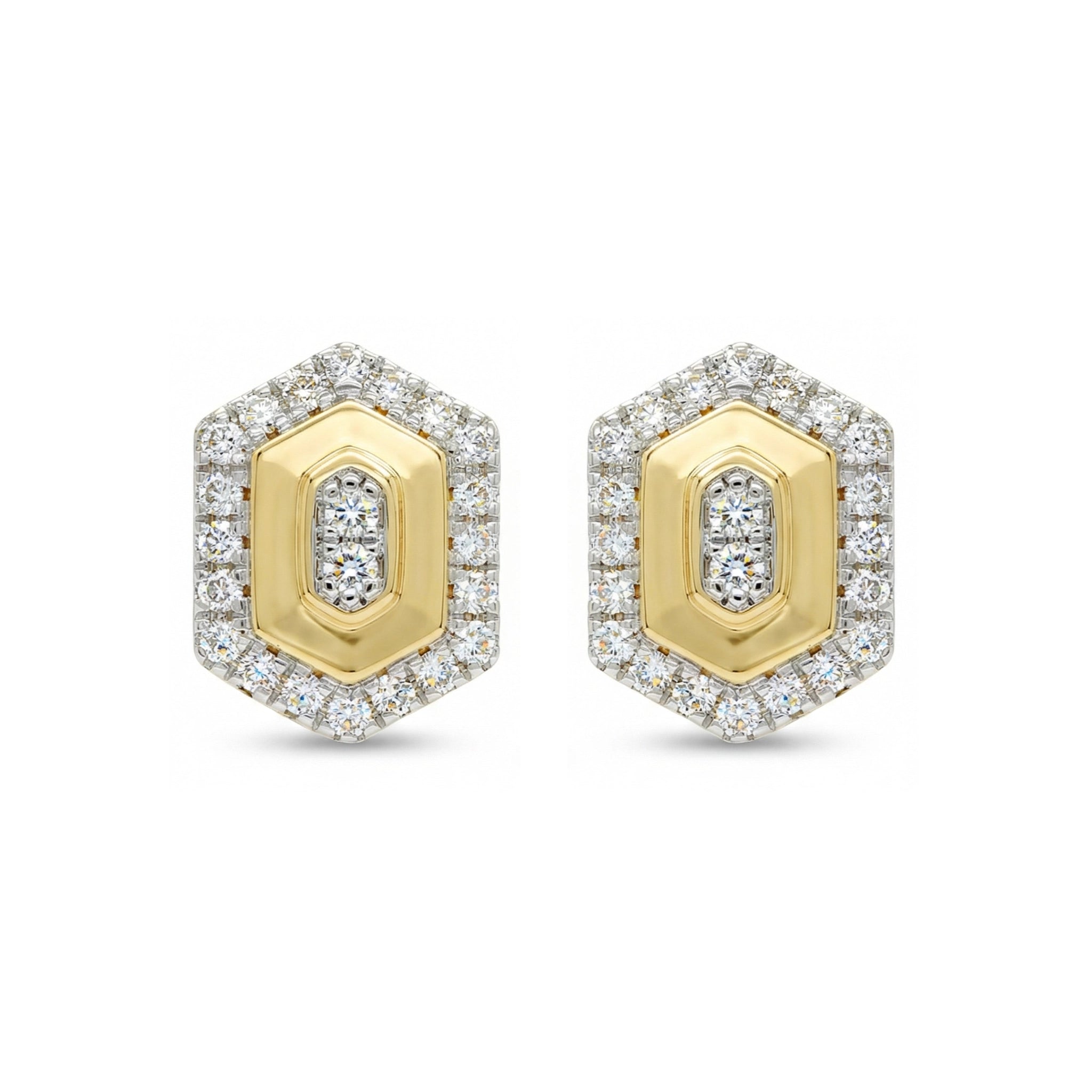 BeBling 14K Two-Tone Gold Luxe Octagonal Diamond Cluster Stud Earrings FRONT view
