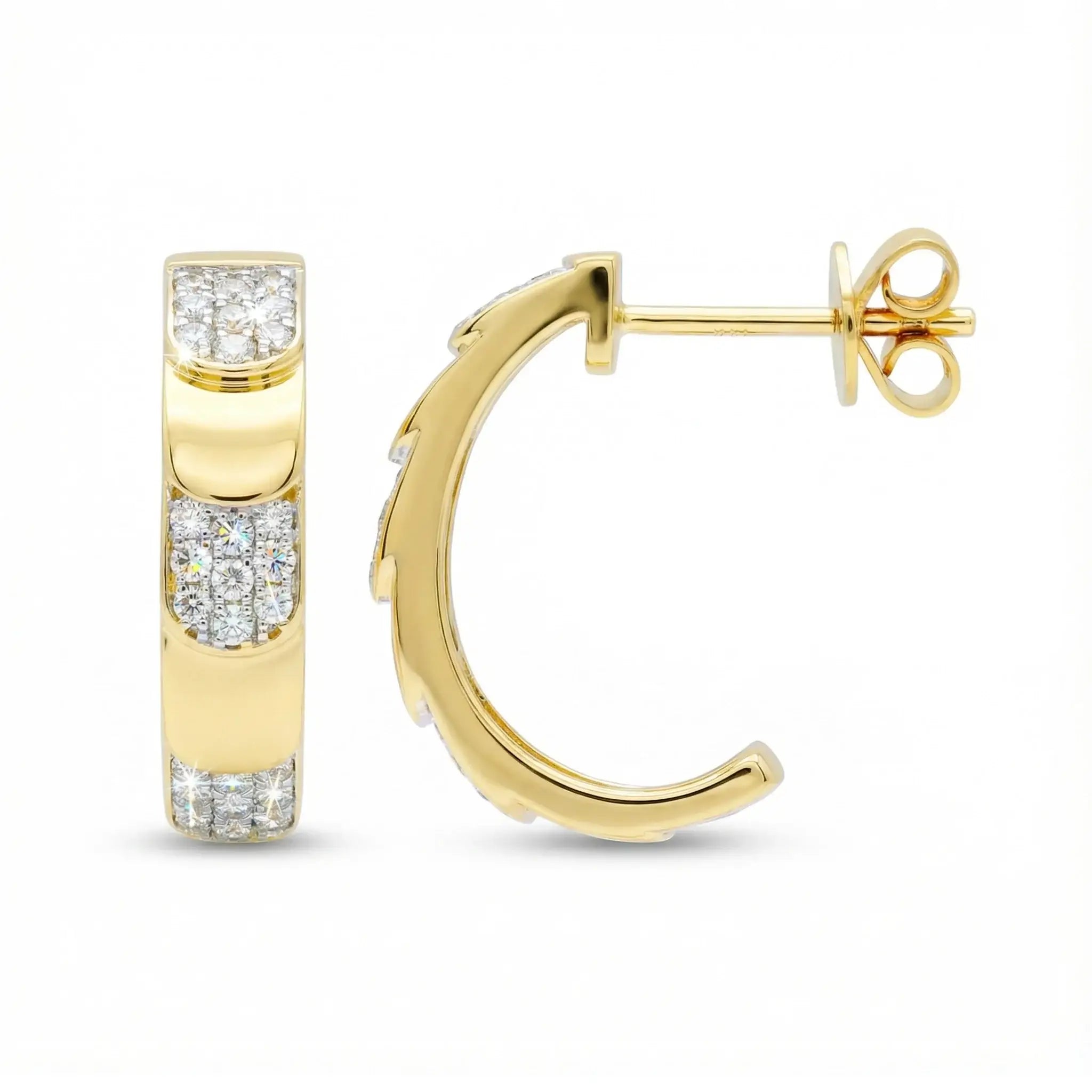 14K Yellow Gold Diamond C Hoop Earrings - Side View