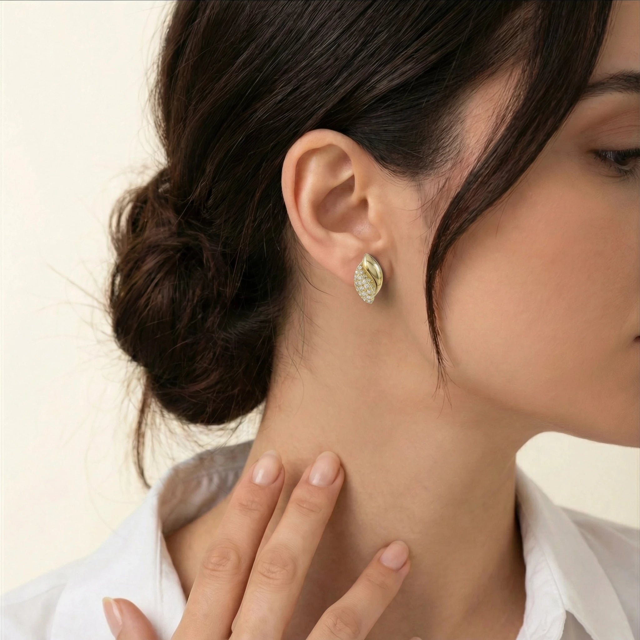 14K Yellow Gold Diamond Leaf Earrings