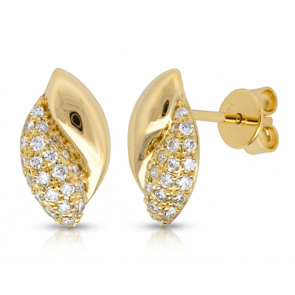 14K Yellow Gold Diamond Leaf Earrings