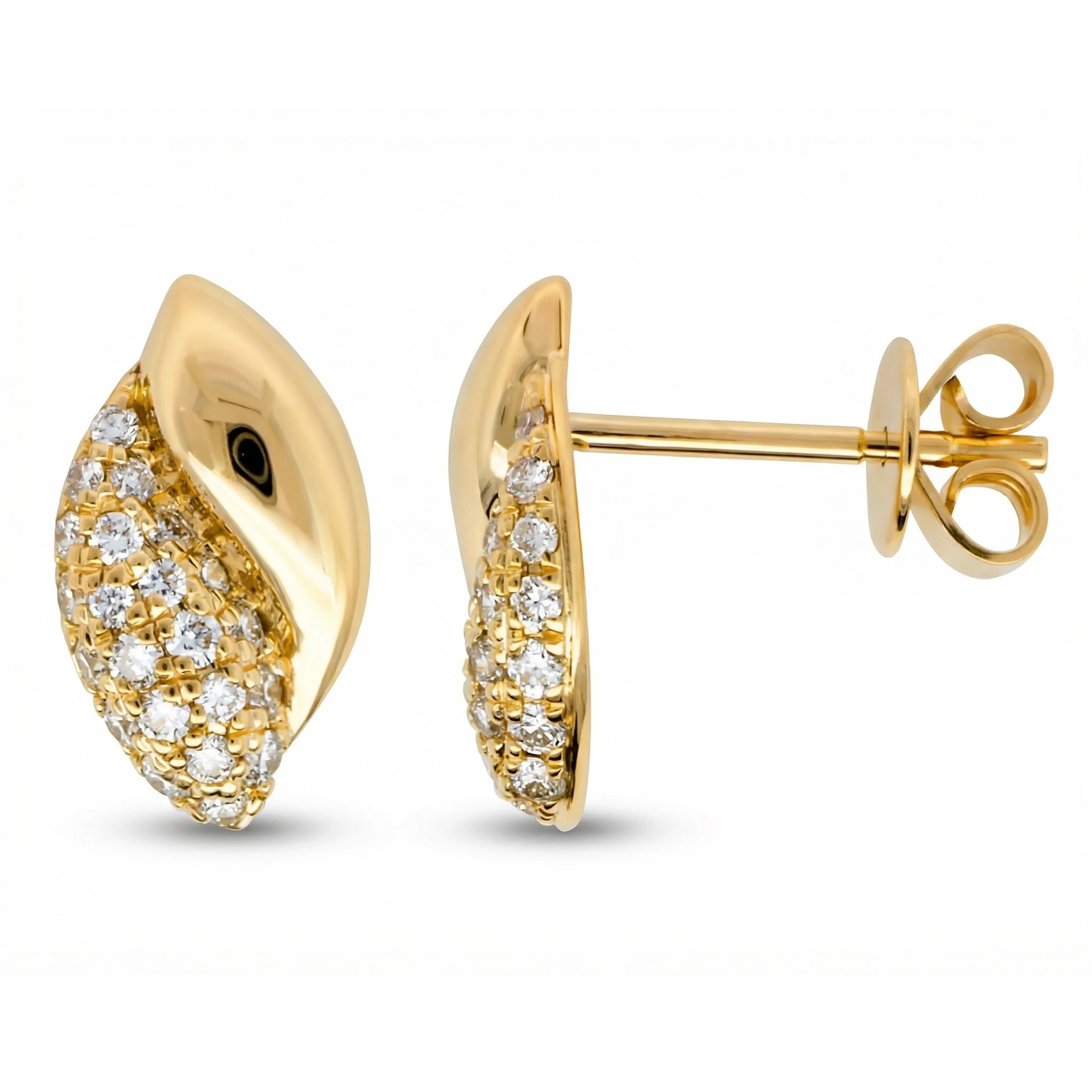 14K Yellow Gold Diamond Leaf Earrings