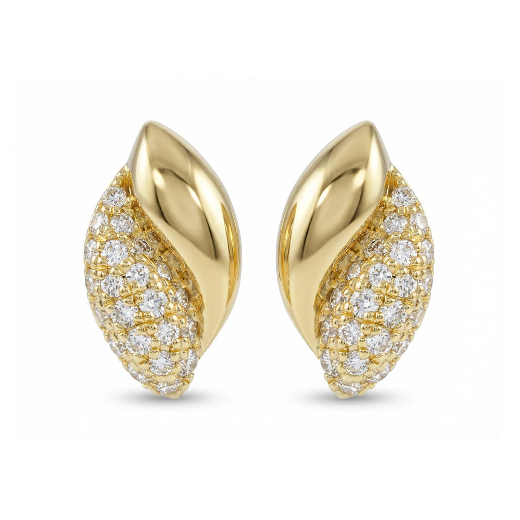 14K Yellow Gold Diamond Leaf Earrings