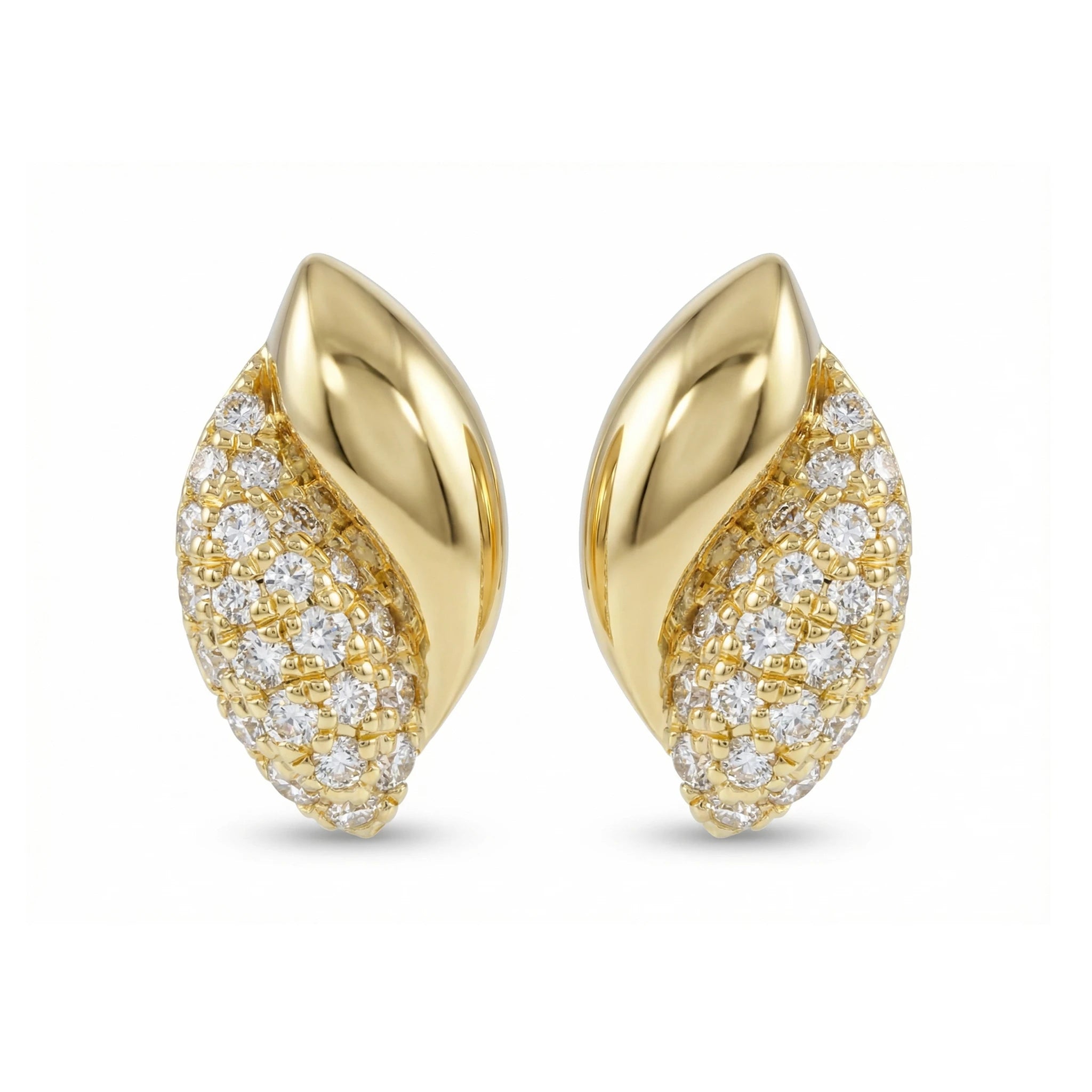 14K Yellow Gold Diamond Leaf Earrings