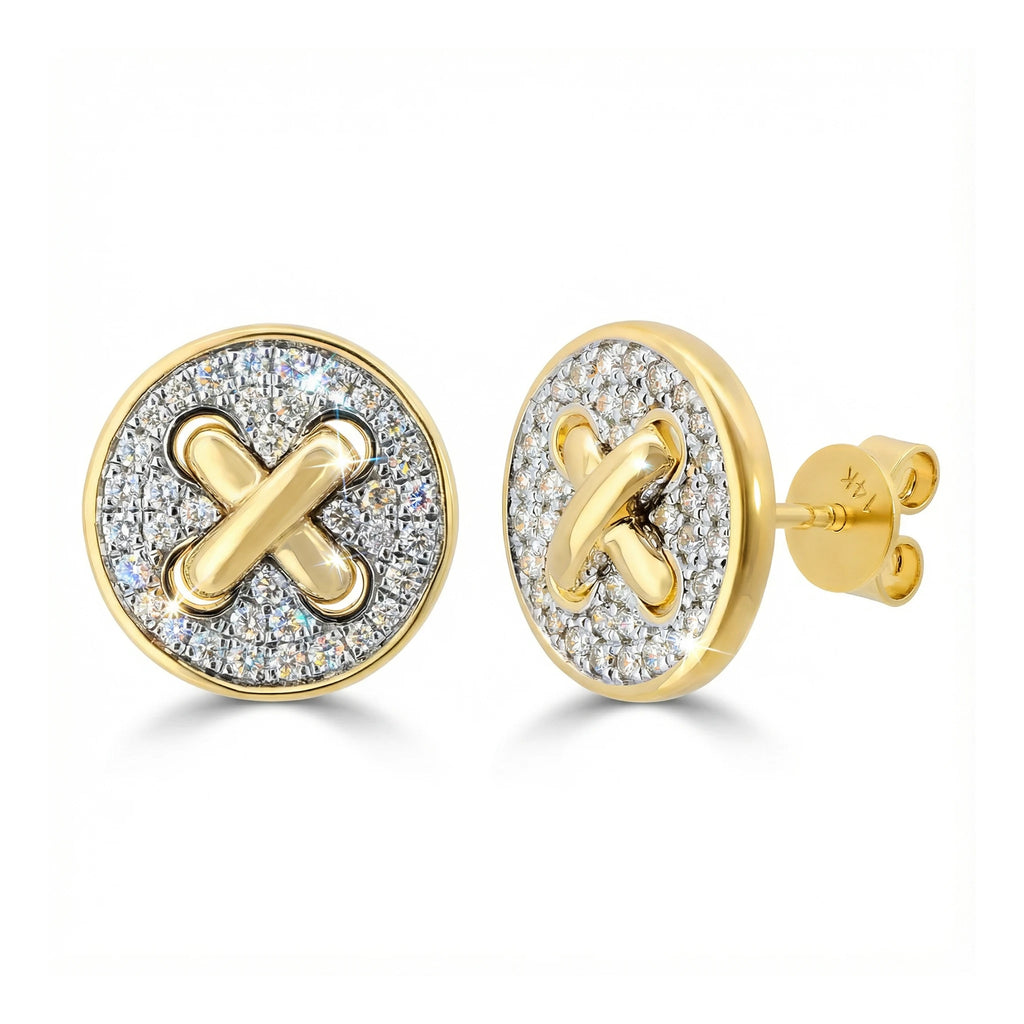 14K Yellow and White Gold Diamond Criss Cross Stud Earrings