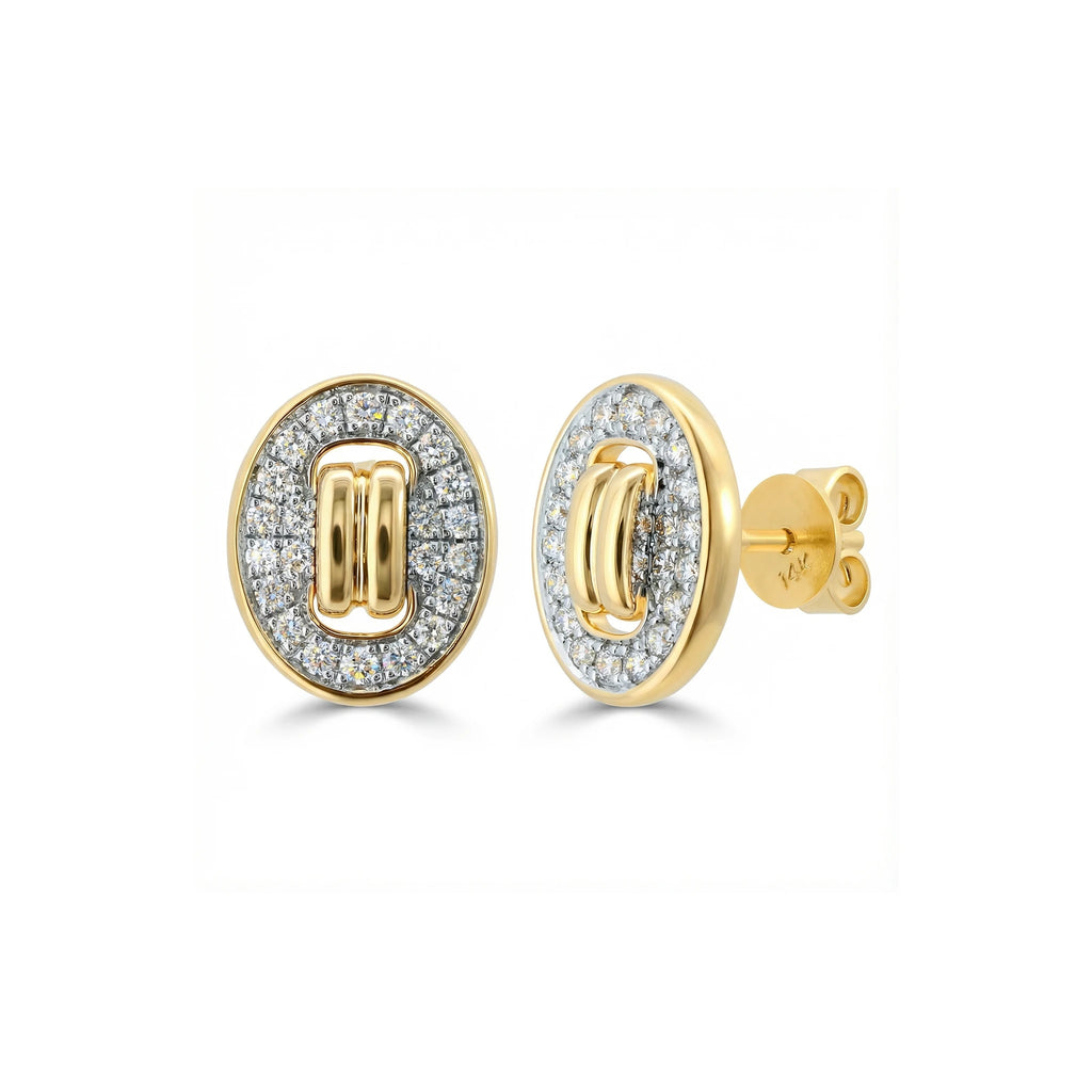 14K Yellow and White Gold Diamond Stud Earrings