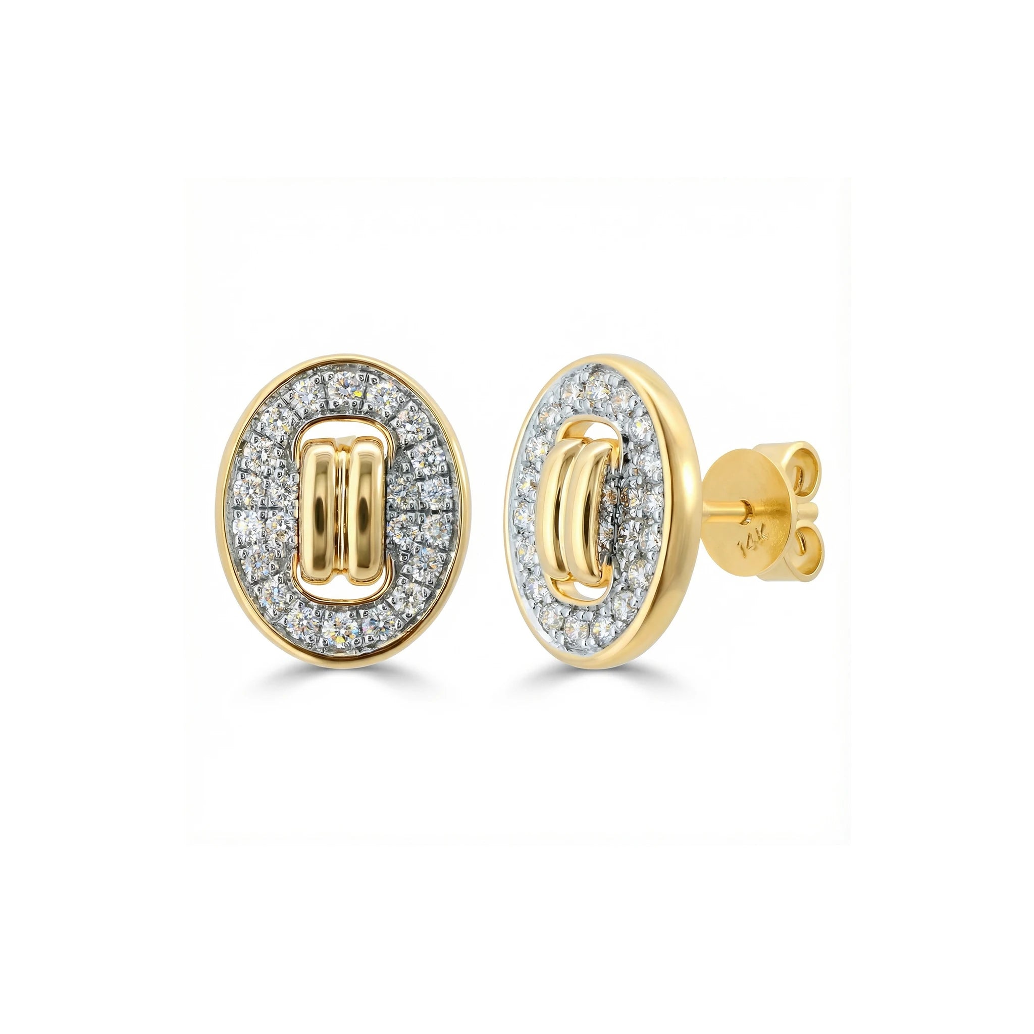 14K Yellow and White Gold Diamond Stud Earrings