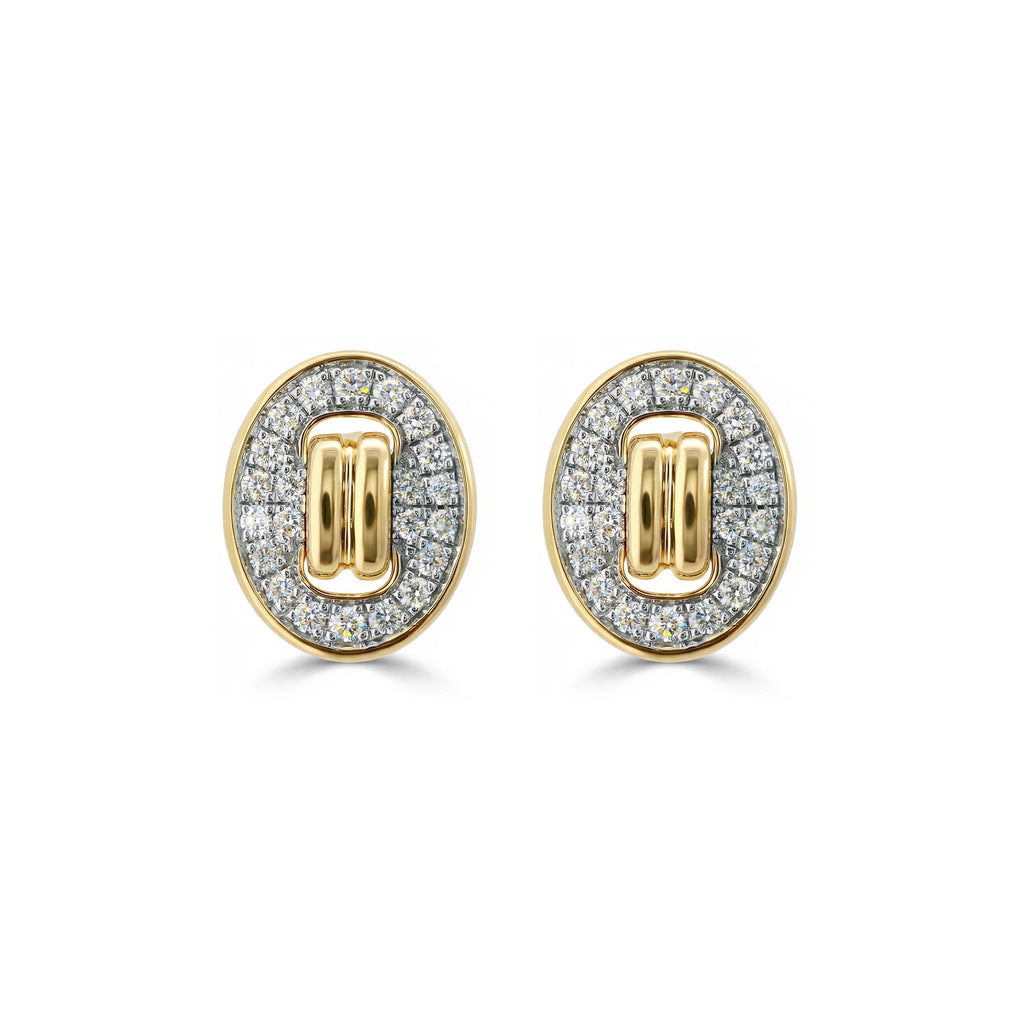 14K Yellow and White Gold Diamond Stud Earrings