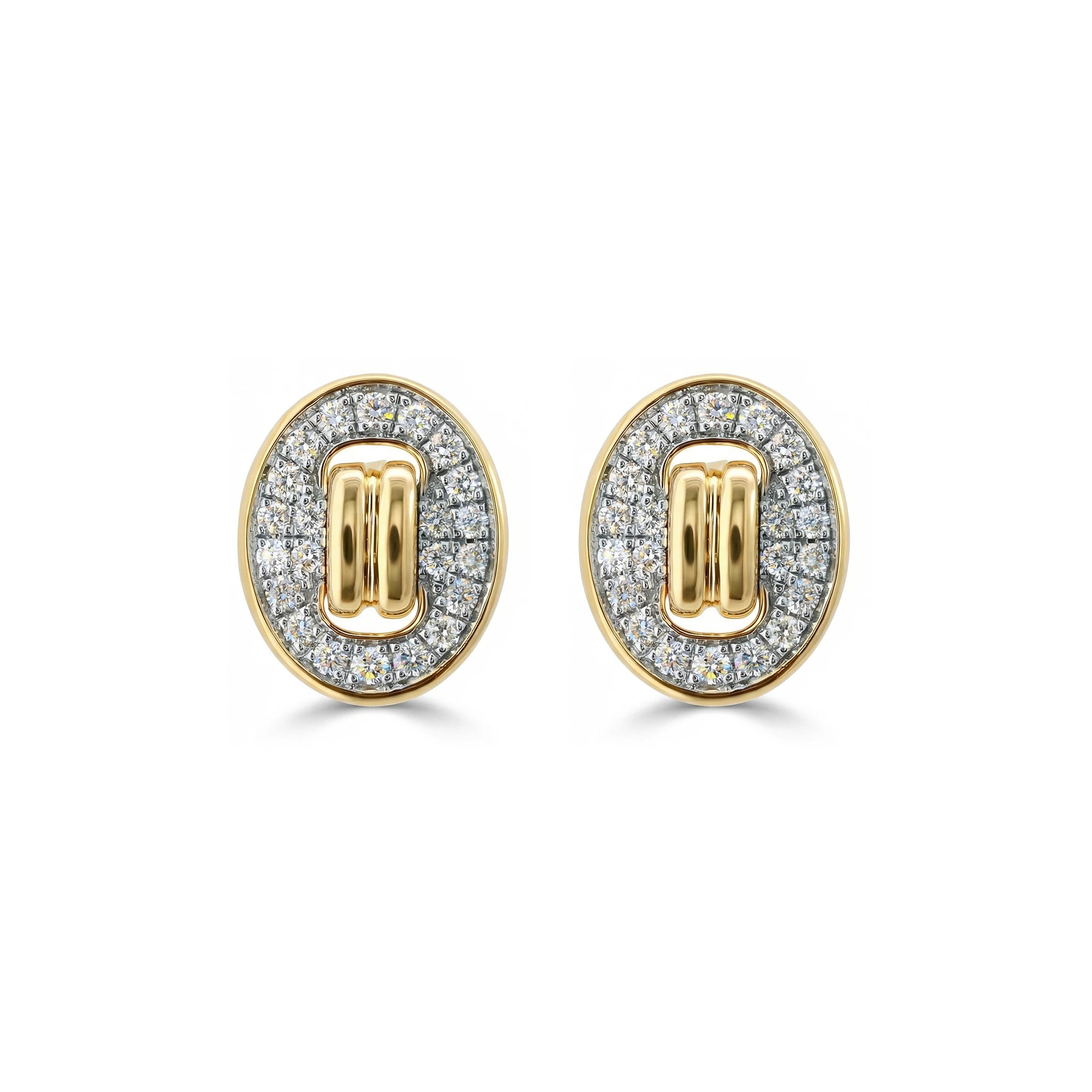 14K Yellow and White Gold Diamond Stud Earrings