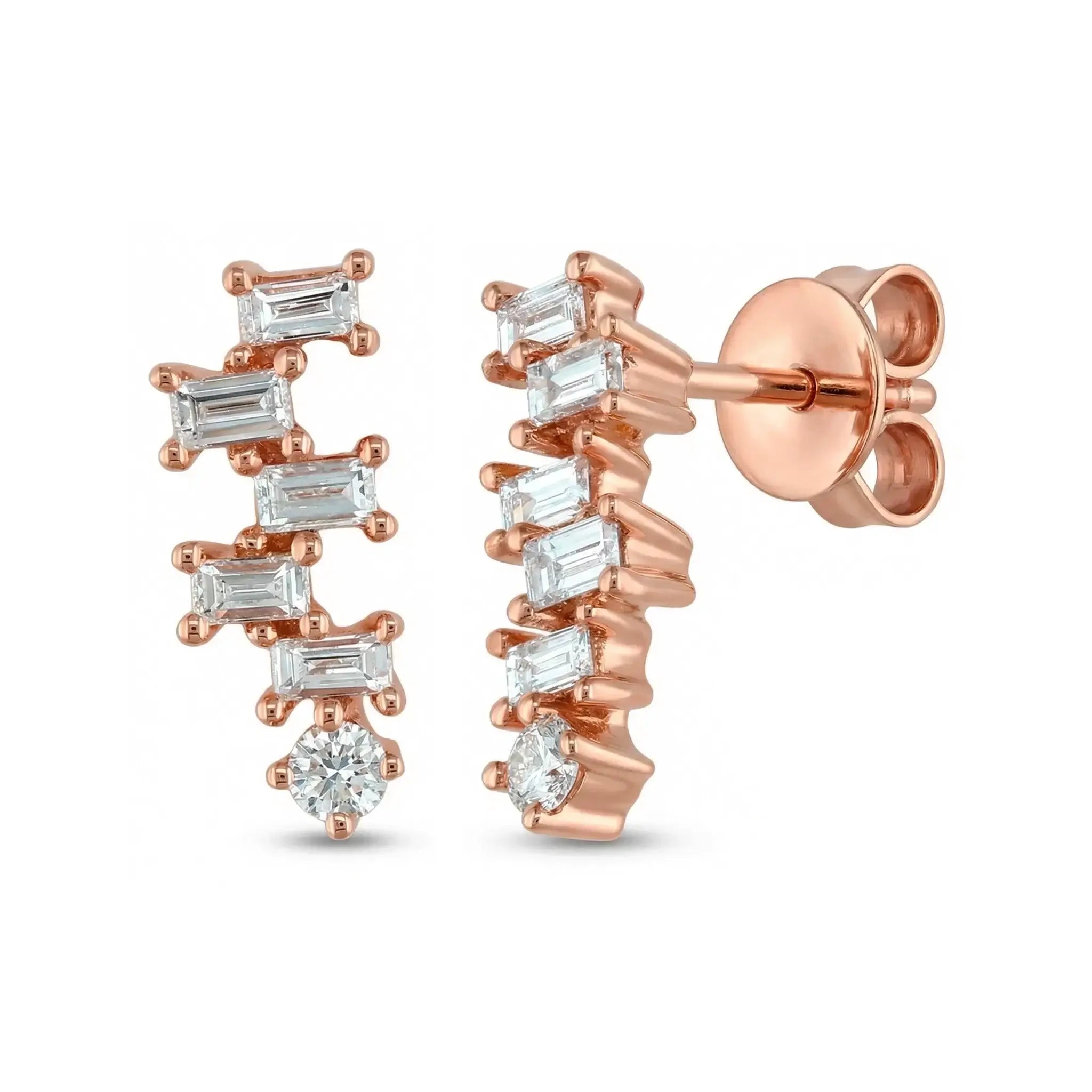 14K Yellow Gold Baguette Diamond Step Drop Earrings - rose gold