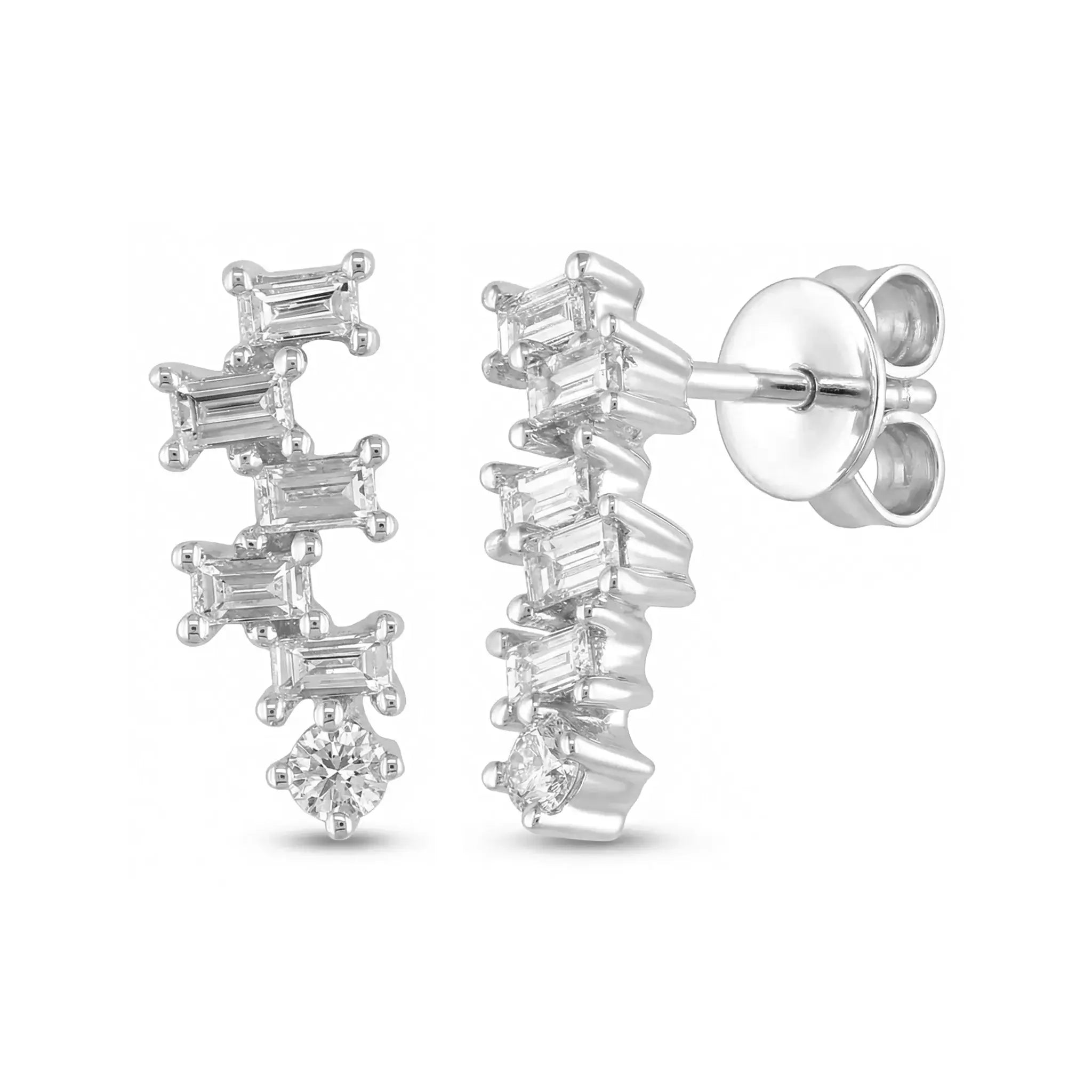 14K Yellow Gold Baguette Diamond Step Drop Earrings - white gold