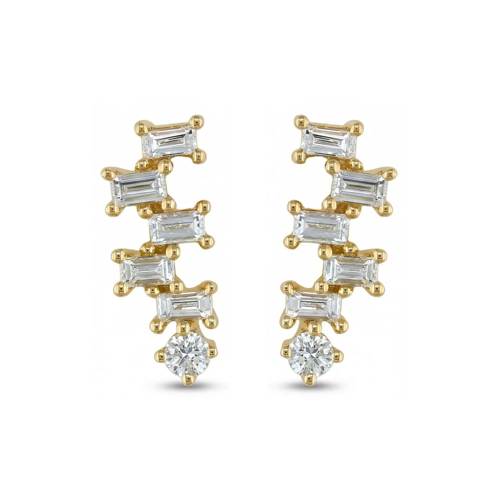 14K Yellow Gold Baguette Diamond Step Drop Earrings
