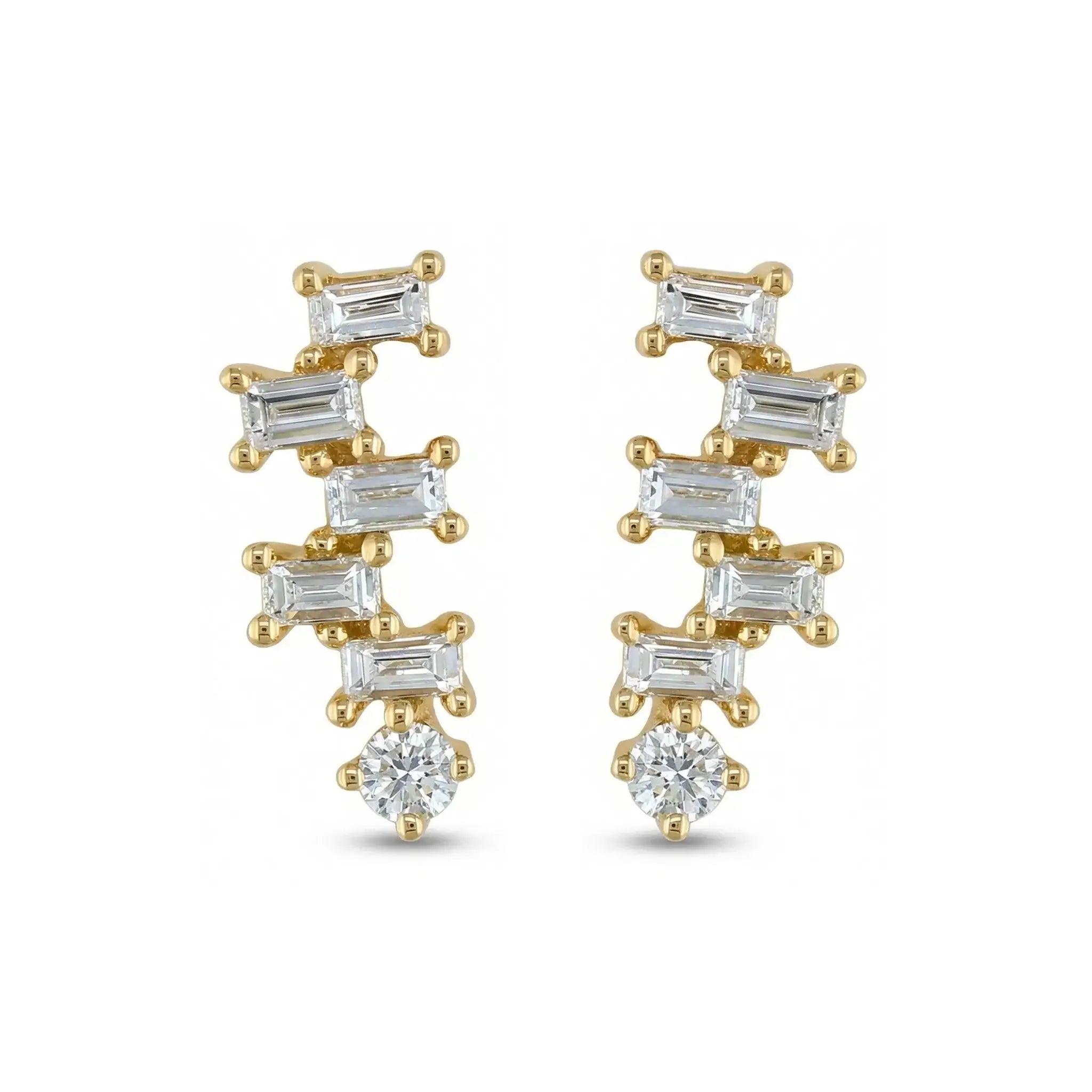 14K Yellow Gold Baguette Diamond Step Drop Earrings