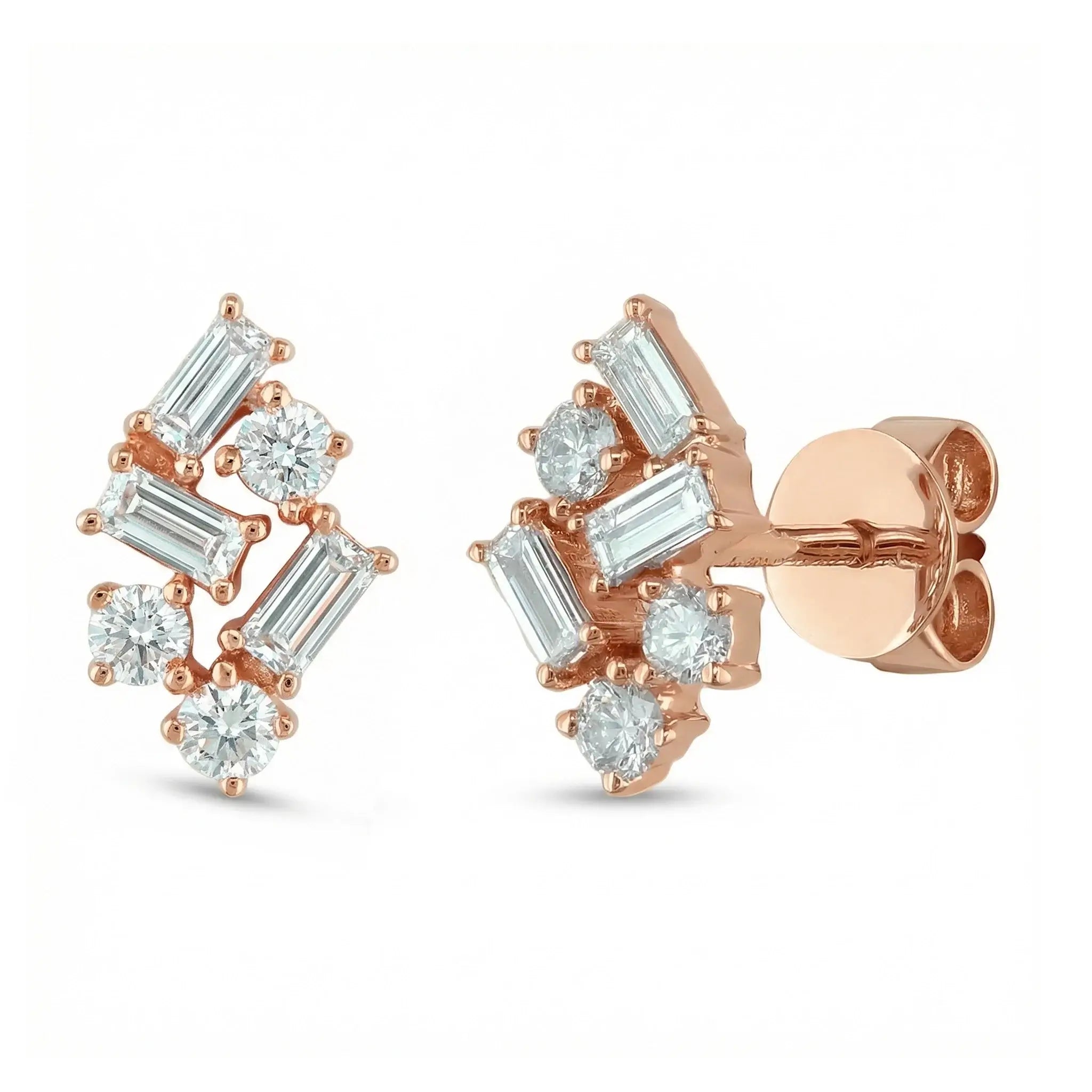 14K Yellow Gold Mixed-Cut Diamond Cluster Studs - rose gold