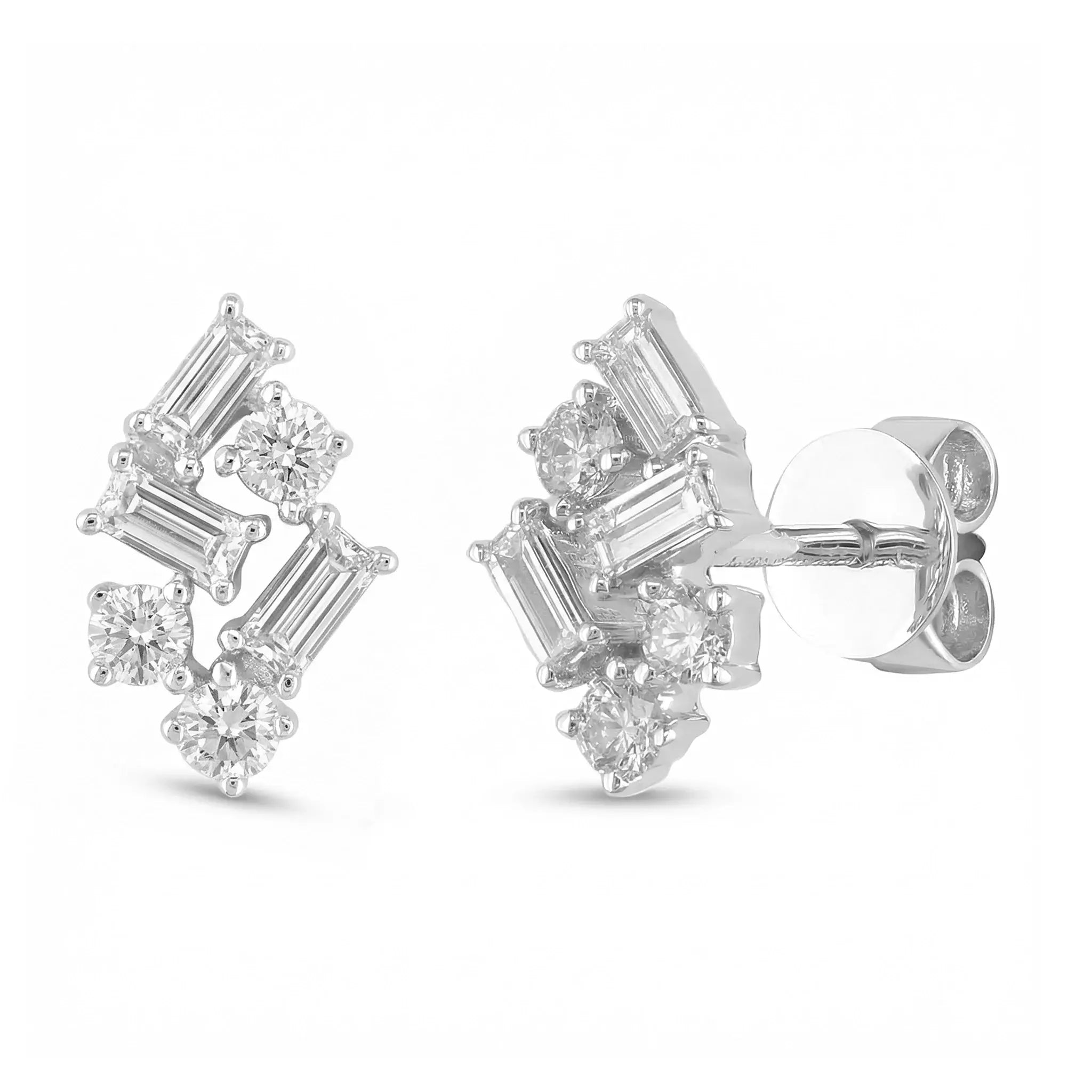 14K Yellow Gold Mixed-Cut Diamond Cluster Studs - white gold