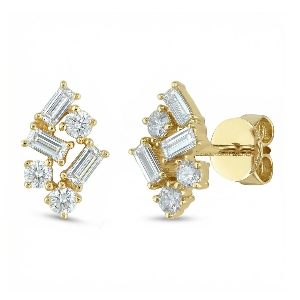 14K Yellow Gold Mixed-Cut Diamond Cluster Studs - side