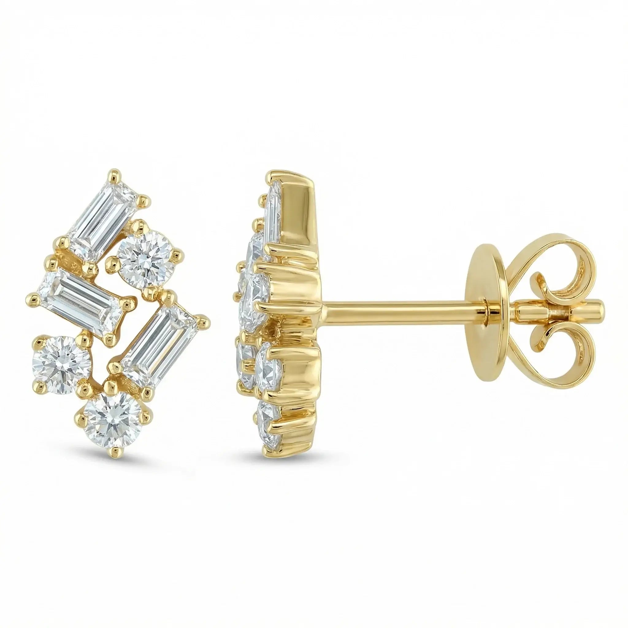 14K Yellow Gold Mixed-Cut Diamond Cluster Studs