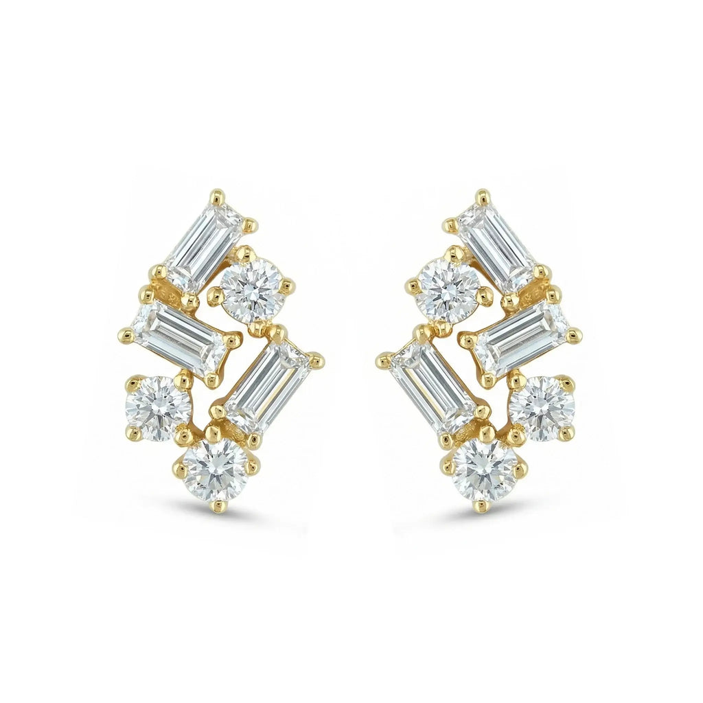 14K Yellow Gold Mixed-Cut Diamond Cluster Studs
