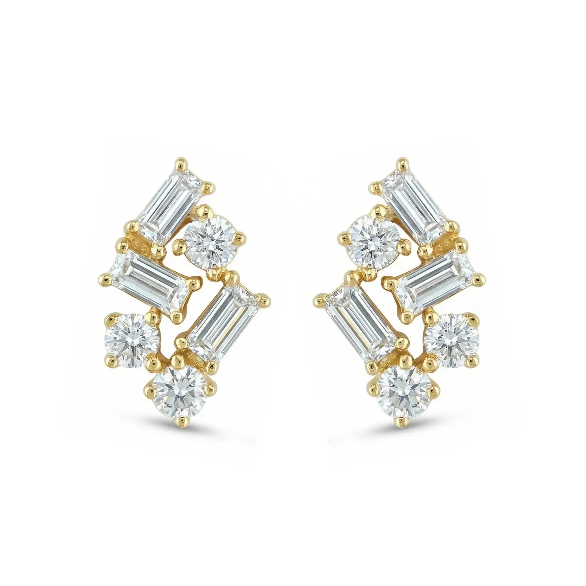 14K Yellow Gold Mixed-Cut Diamond Cluster Studs