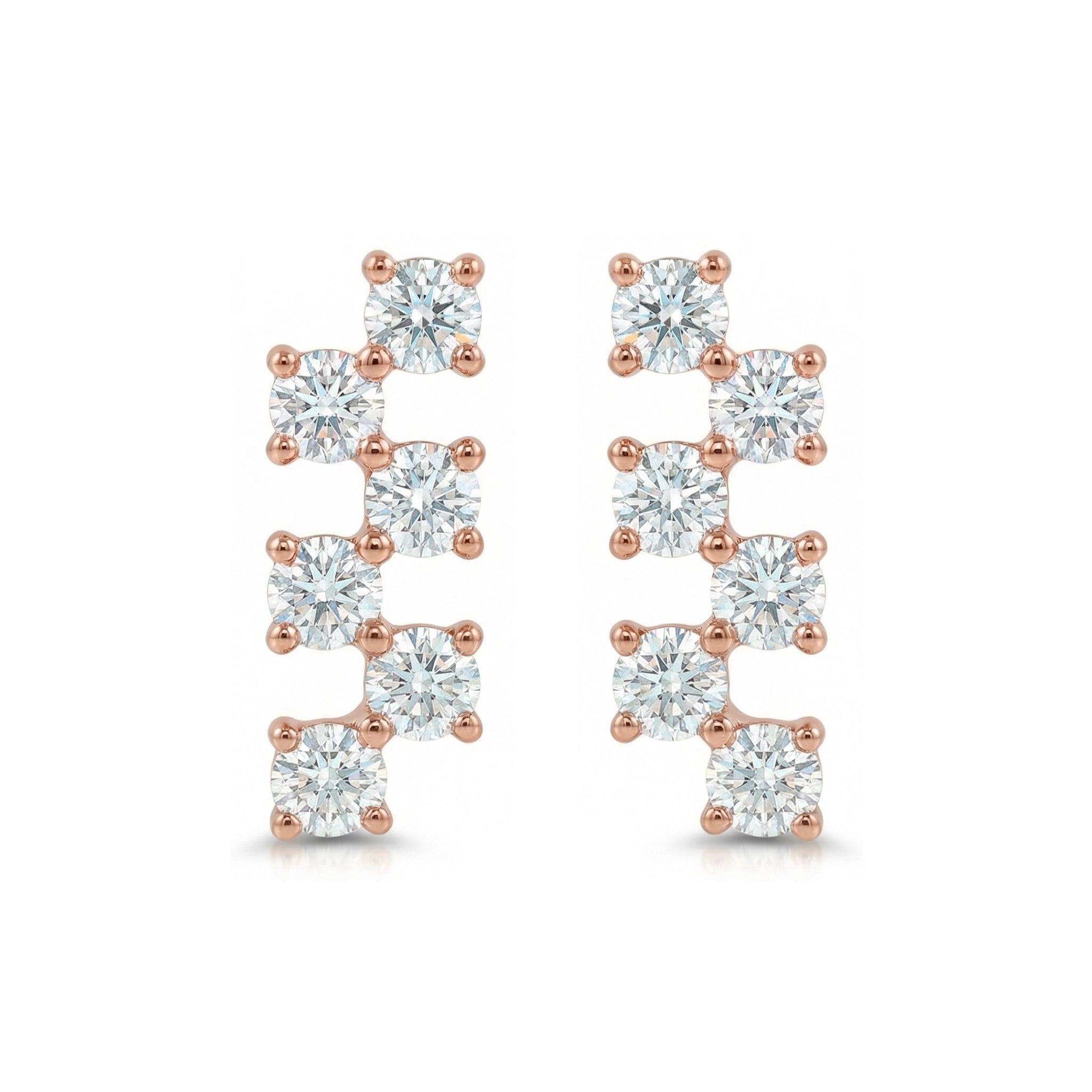BeBling 14K Yellow Gold 6 Stone Diamond Horizon Climbers Earrings - front view - rose gold