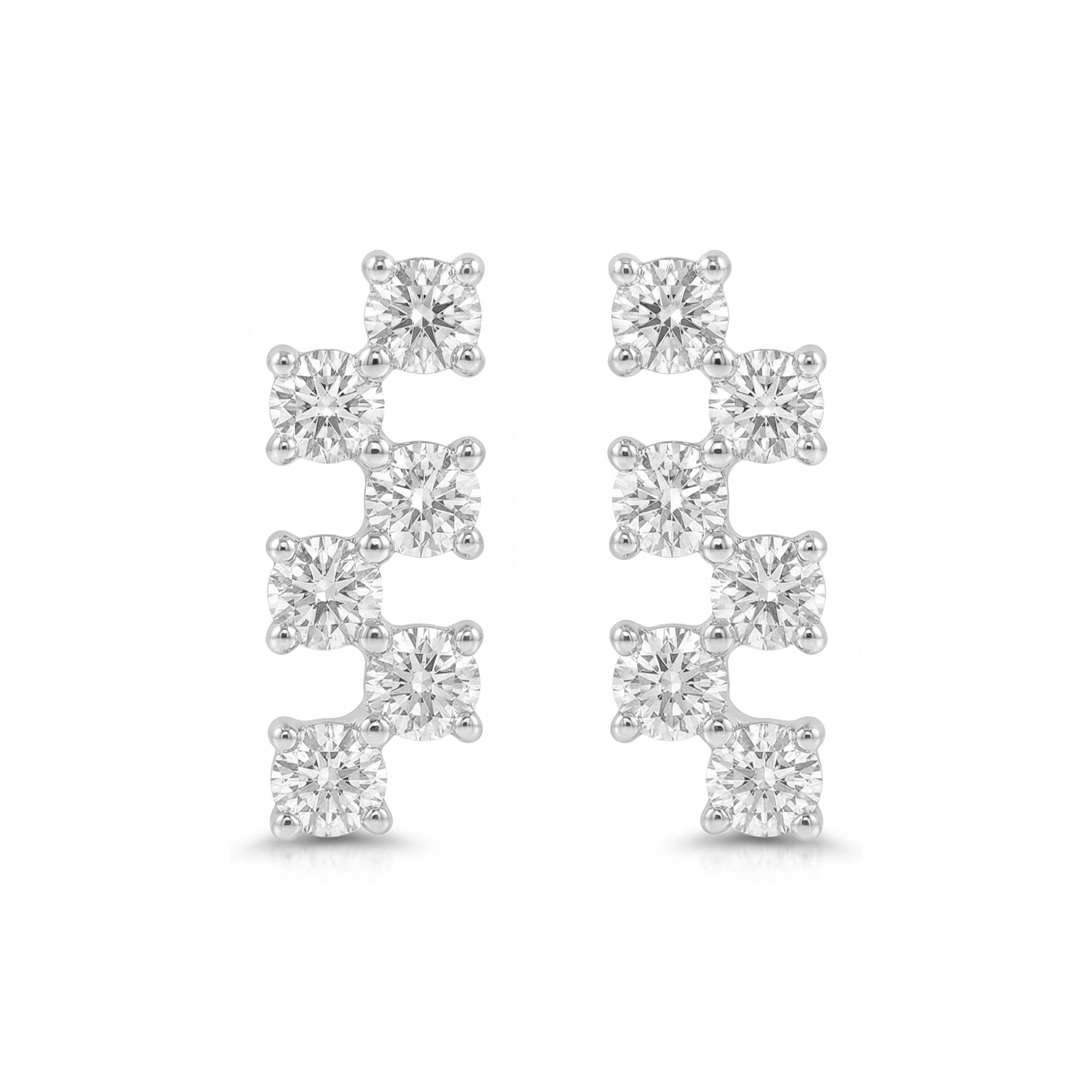 BeBling 14K Yellow Gold 6 Stone Diamond Horizon Climbers Earrings - front view - white gold