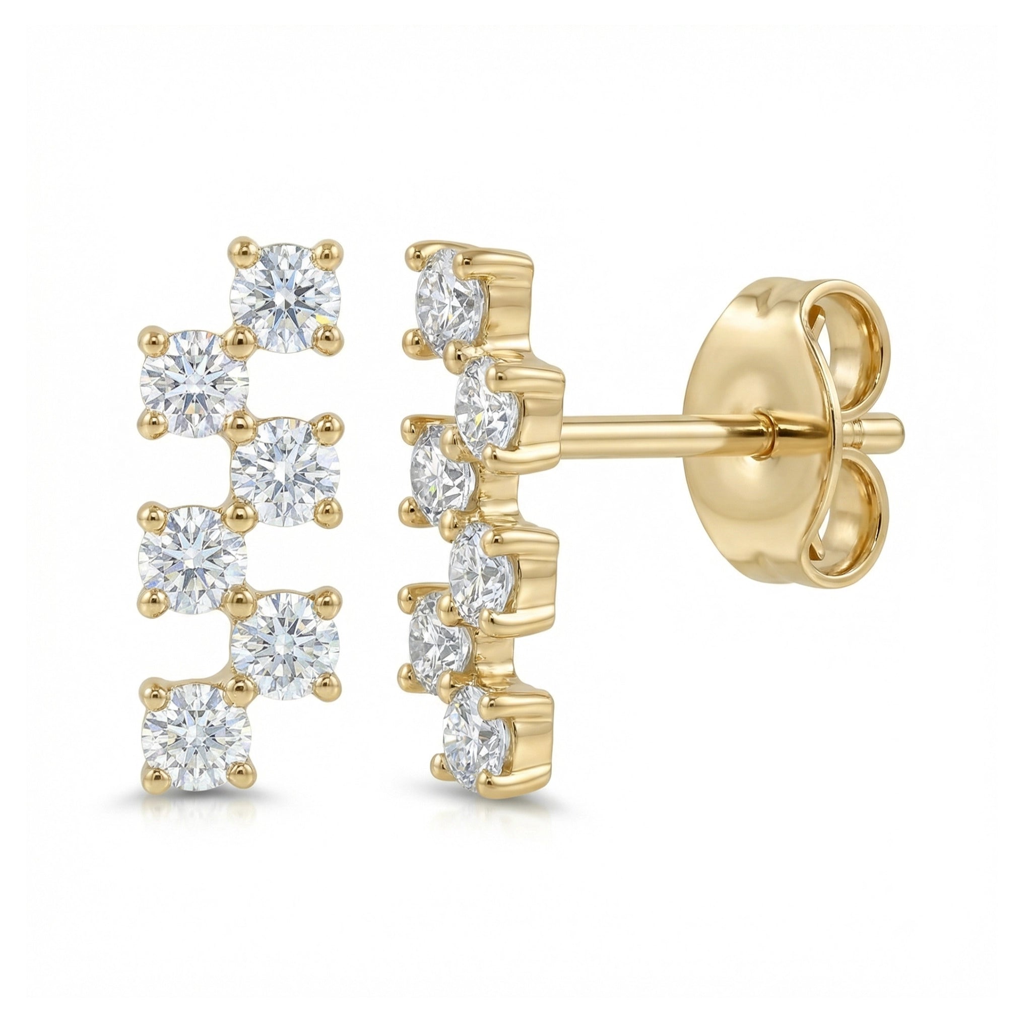 BeBling 14K Yellow Gold 6 Stone Diamond Horizon Climbers Earrings - side view
