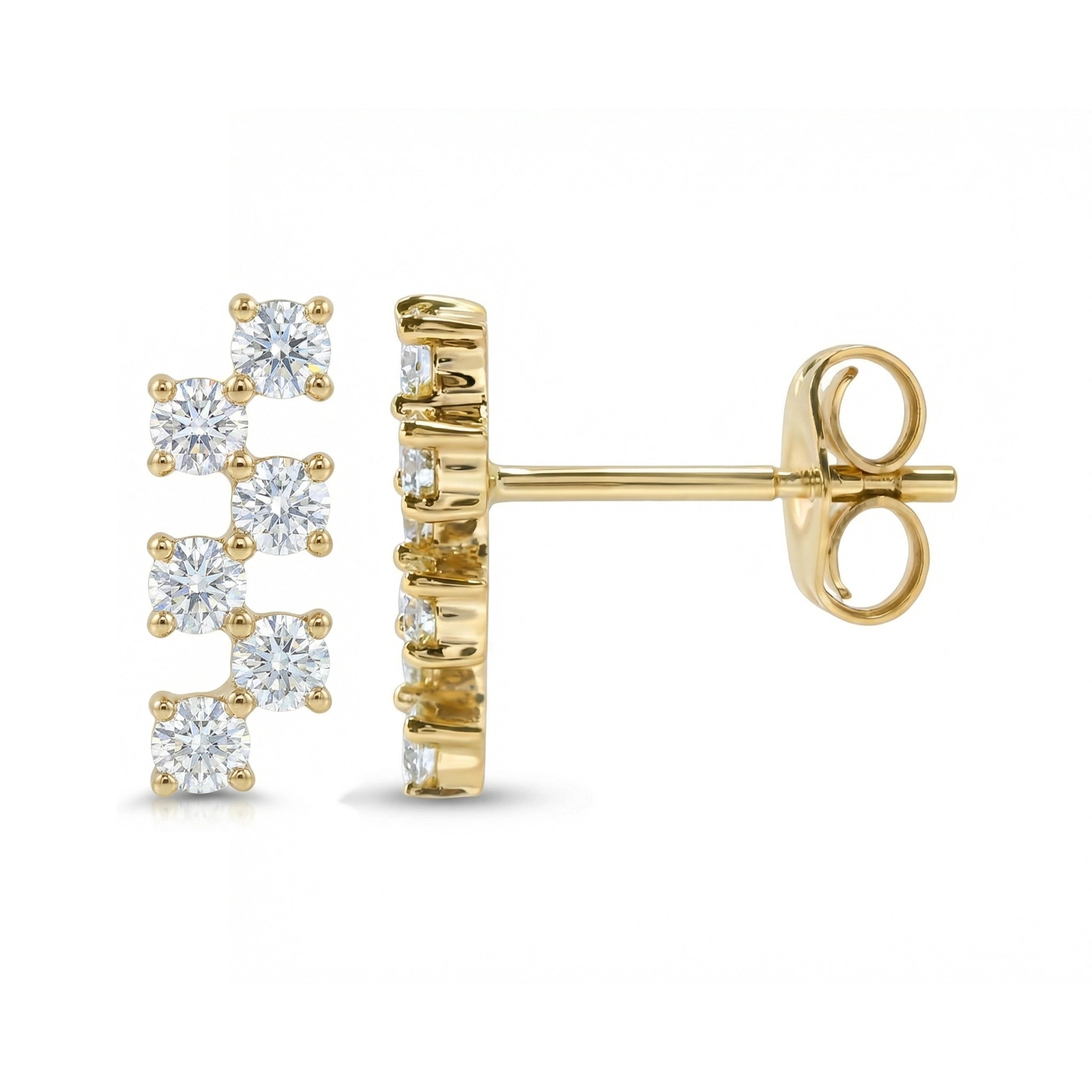 BeBling 14K Yellow Gold 6 Stone Diamond Horizon Climbers Earrings - side view