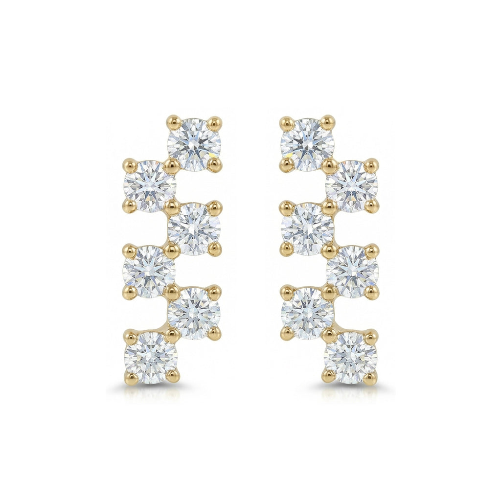 BeBling 14K Yellow Gold 6 Stone Diamond Horizon Climbers Earrings - front view
