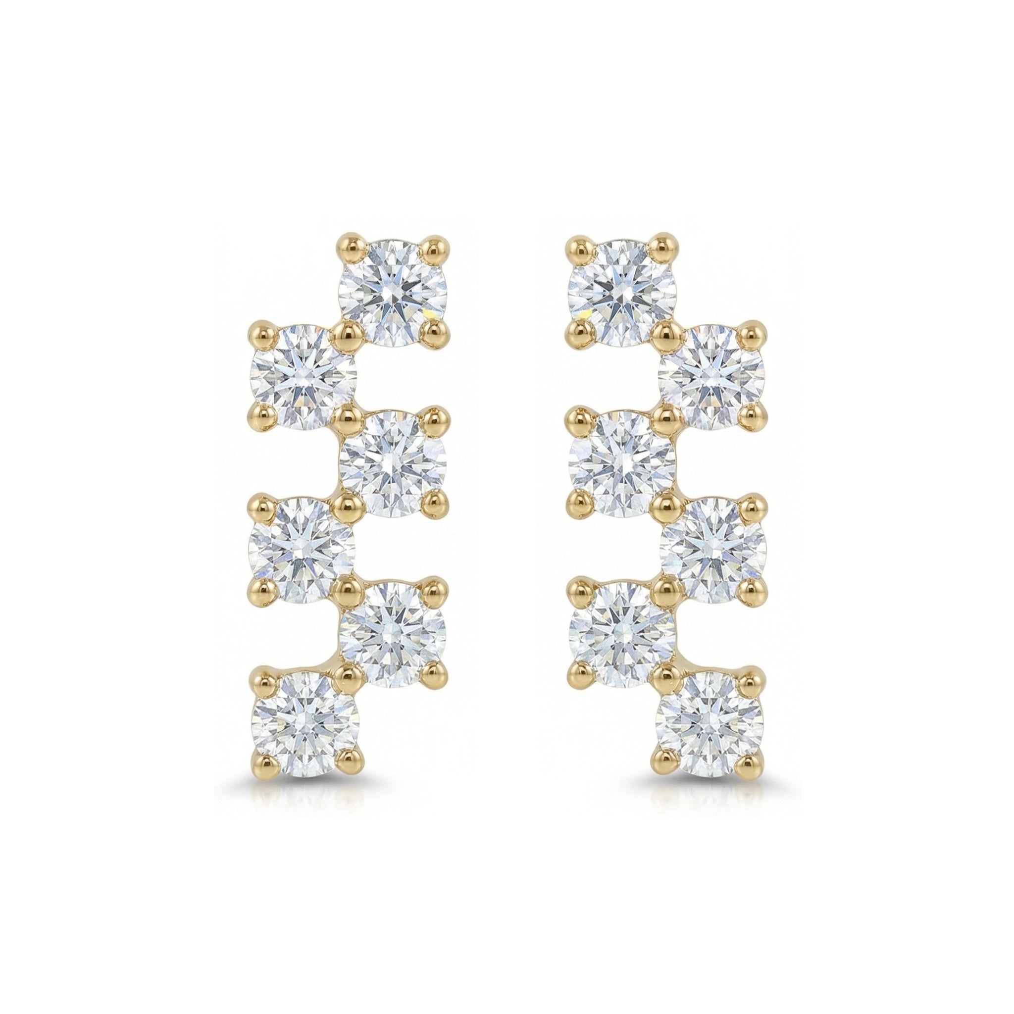 BeBling 14K Yellow Gold 6 Stone Diamond Horizon Climbers Earrings - front view