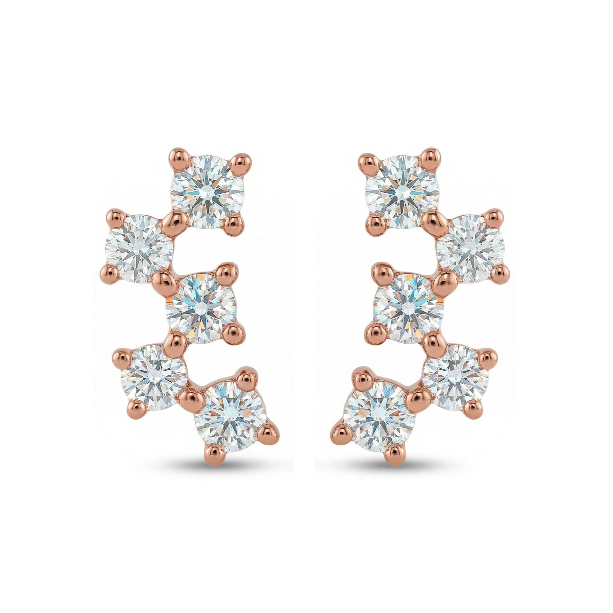 BeBling 14K Yellow Gold 5 Stone Diamond Horizon Climbers Earrings - front view - rose gold
