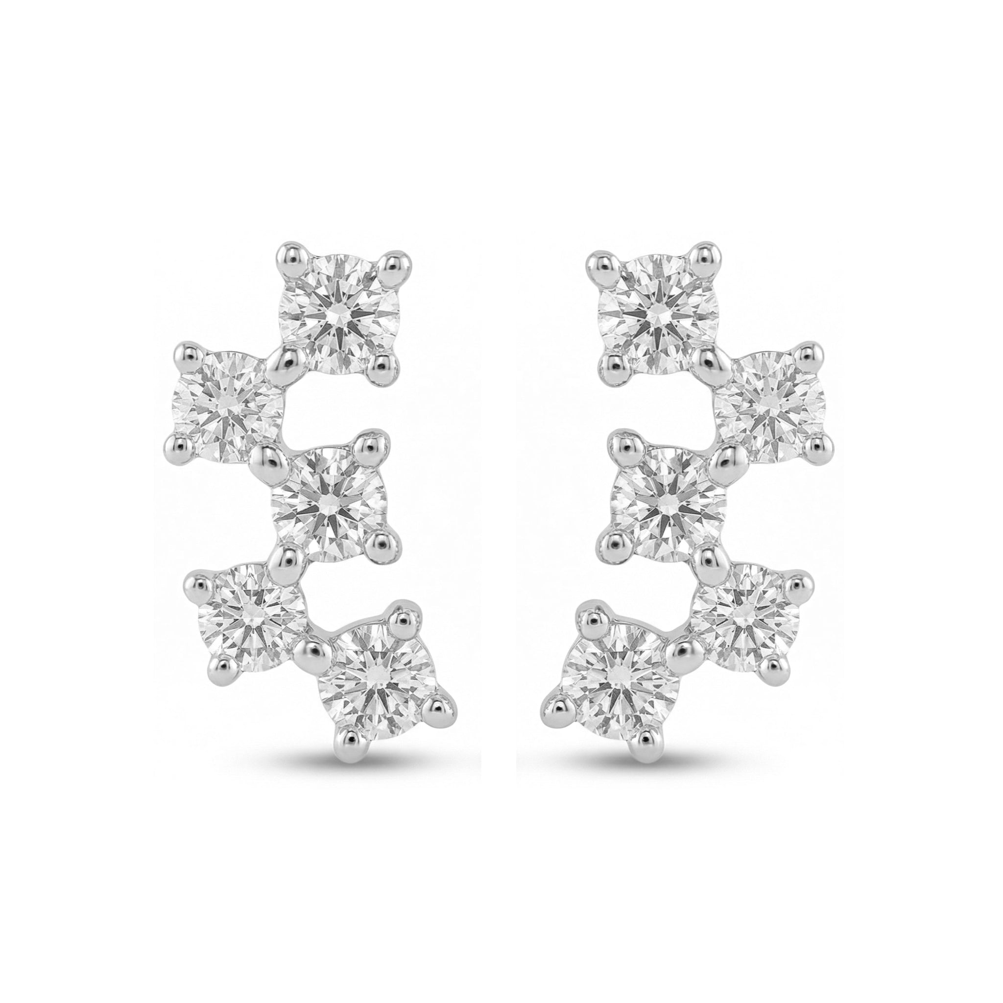 BeBling 14K Yellow Gold 5 Stone Diamond Horizon Climbers Earrings - front view - white gold