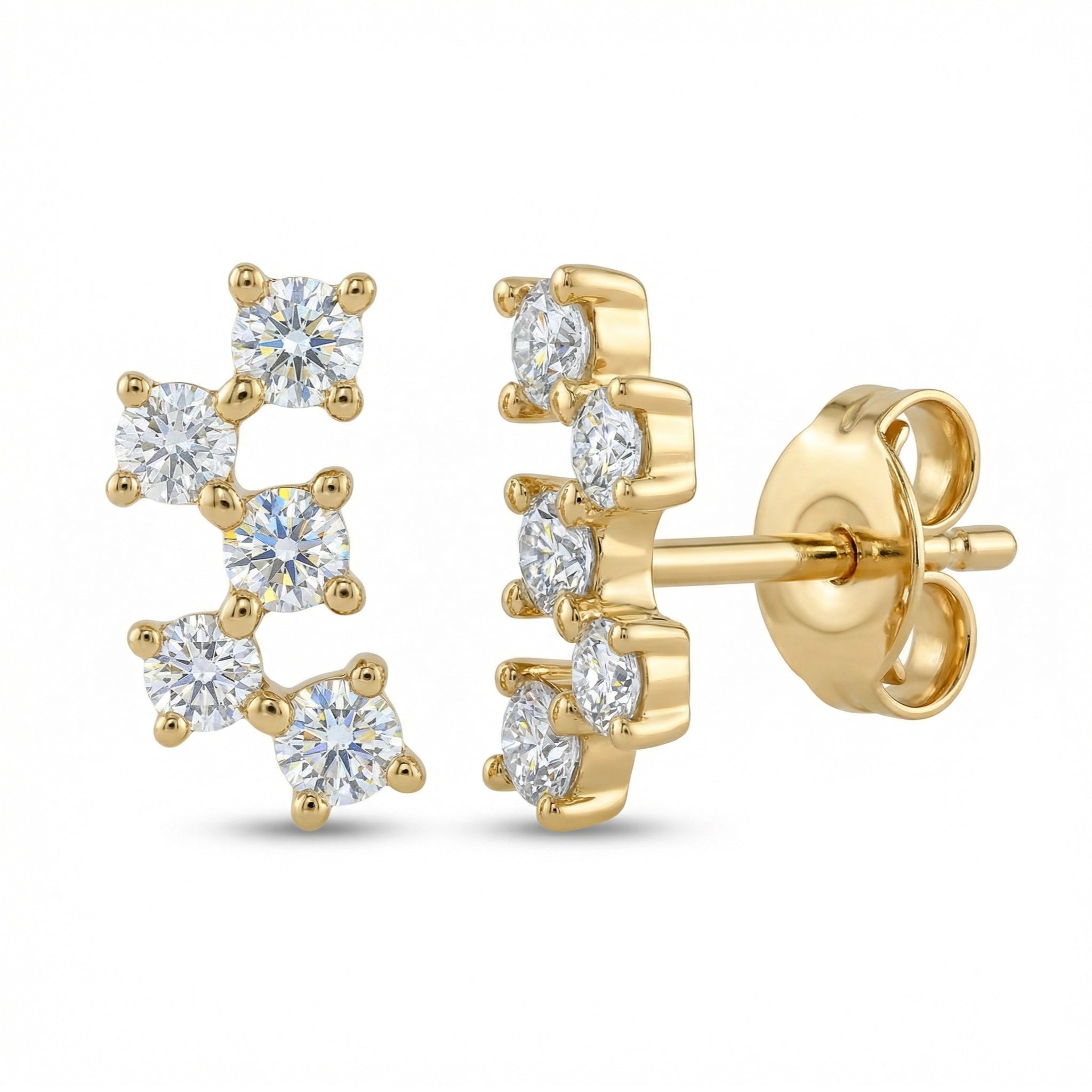 BeBling 14K Yellow Gold 5 Stone Diamond Horizon Climbers Earrings - side view