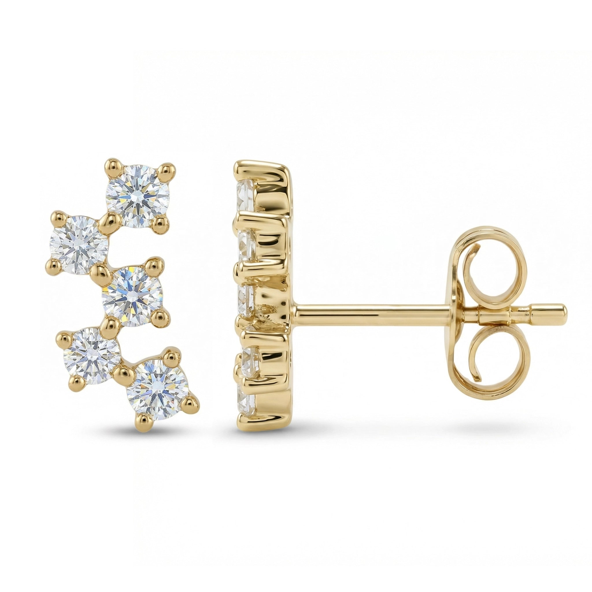 BeBling 14K Yellow Gold 5 Stone Diamond Horizon Climbers Earrings - side view