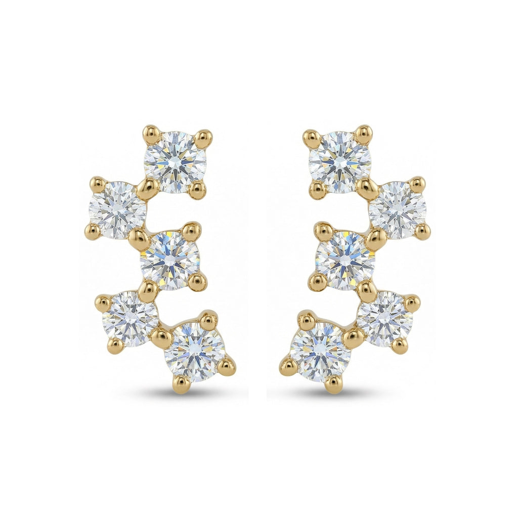 BeBling 14K Yellow Gold 5 Stone Diamond Horizon Climbers Earrings - front view