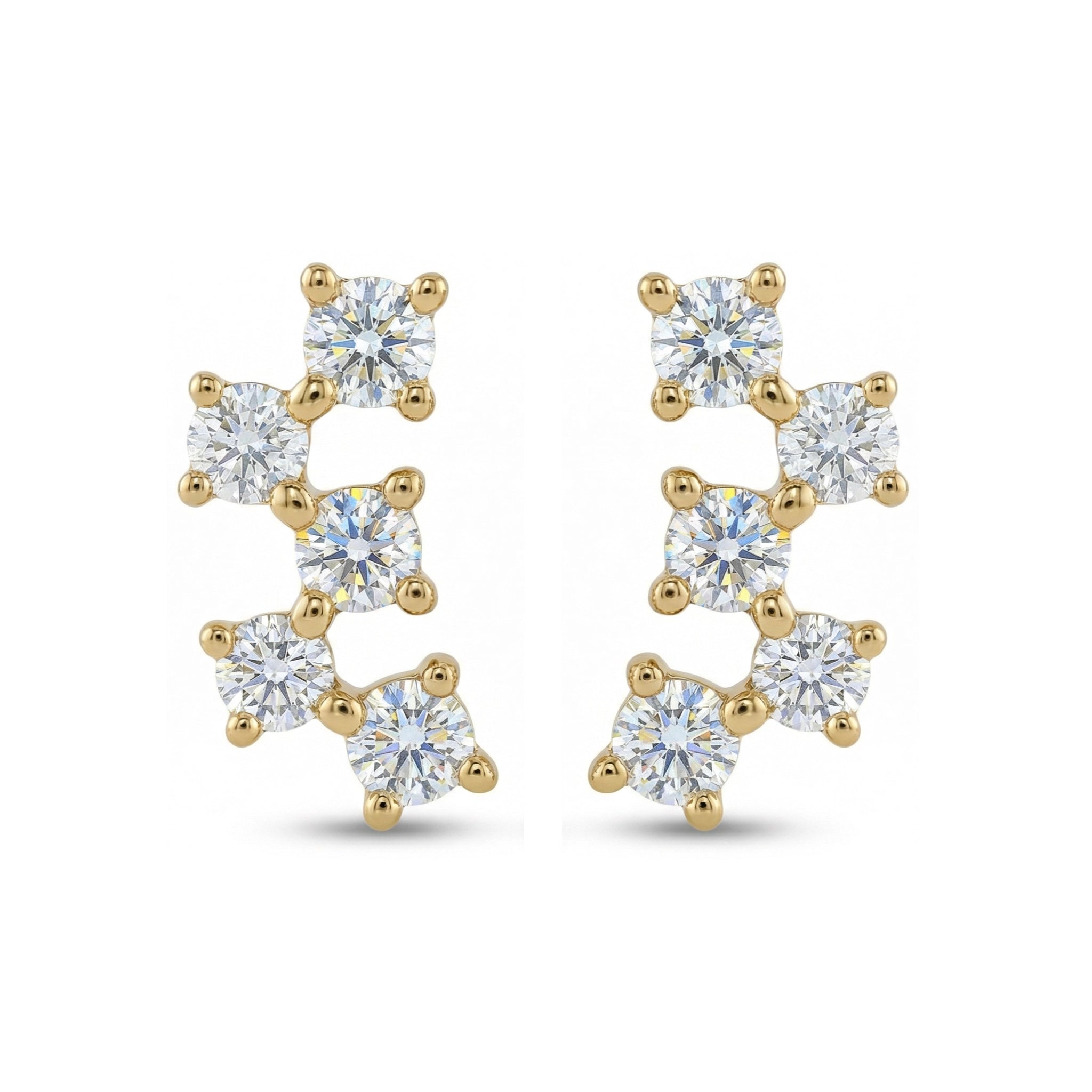 BeBling 14K Yellow Gold 5 Stone Diamond Horizon Climbers Earrings - front view