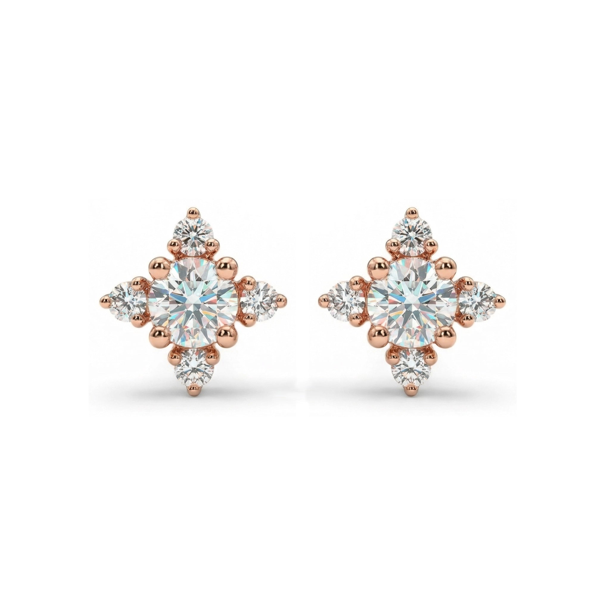 BeBling 14K Yellow Gold Diamond Cluster Stud Earrings - front view - rose gold