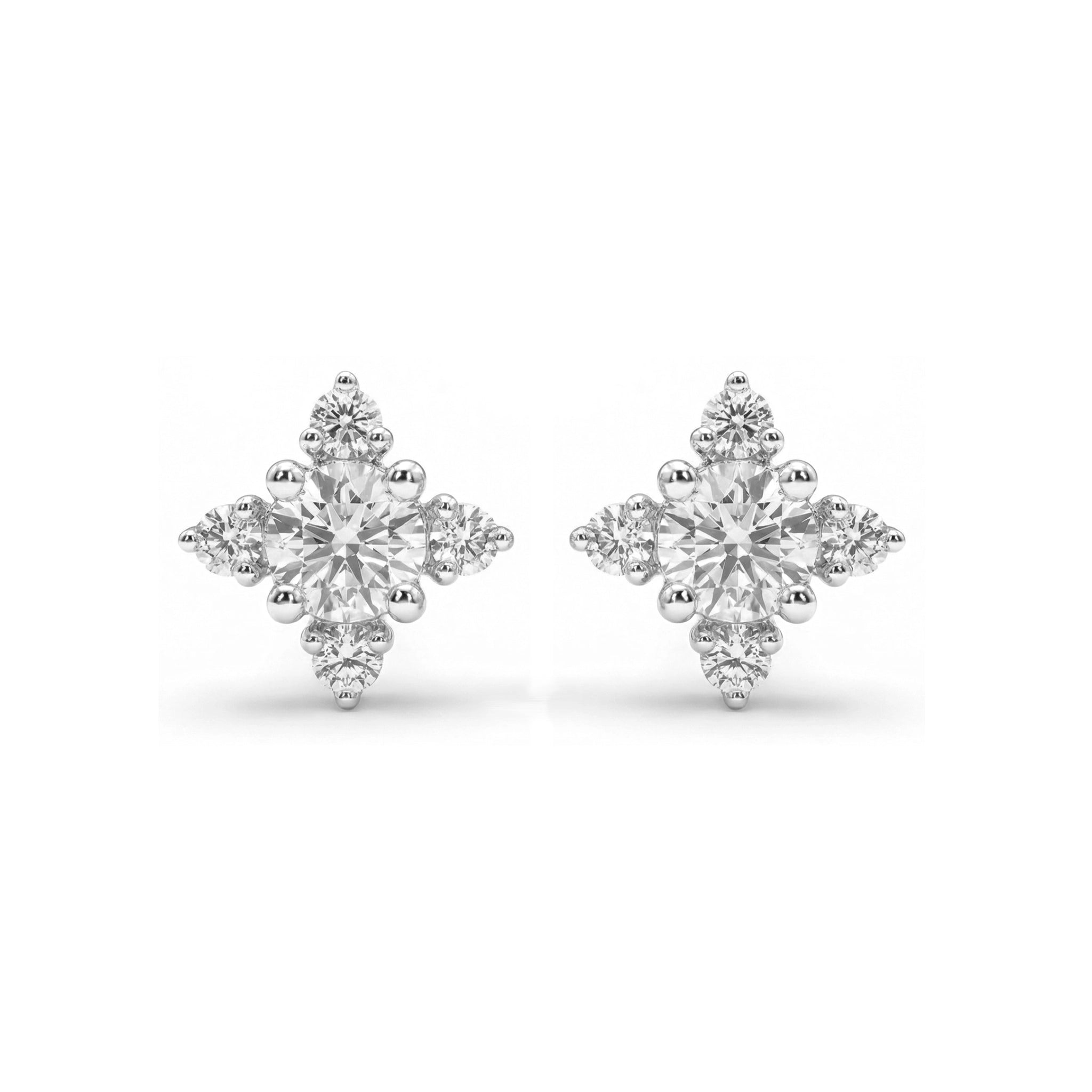 BeBling 14K Yellow Gold Diamond Cluster Stud Earrings - front view - white gold