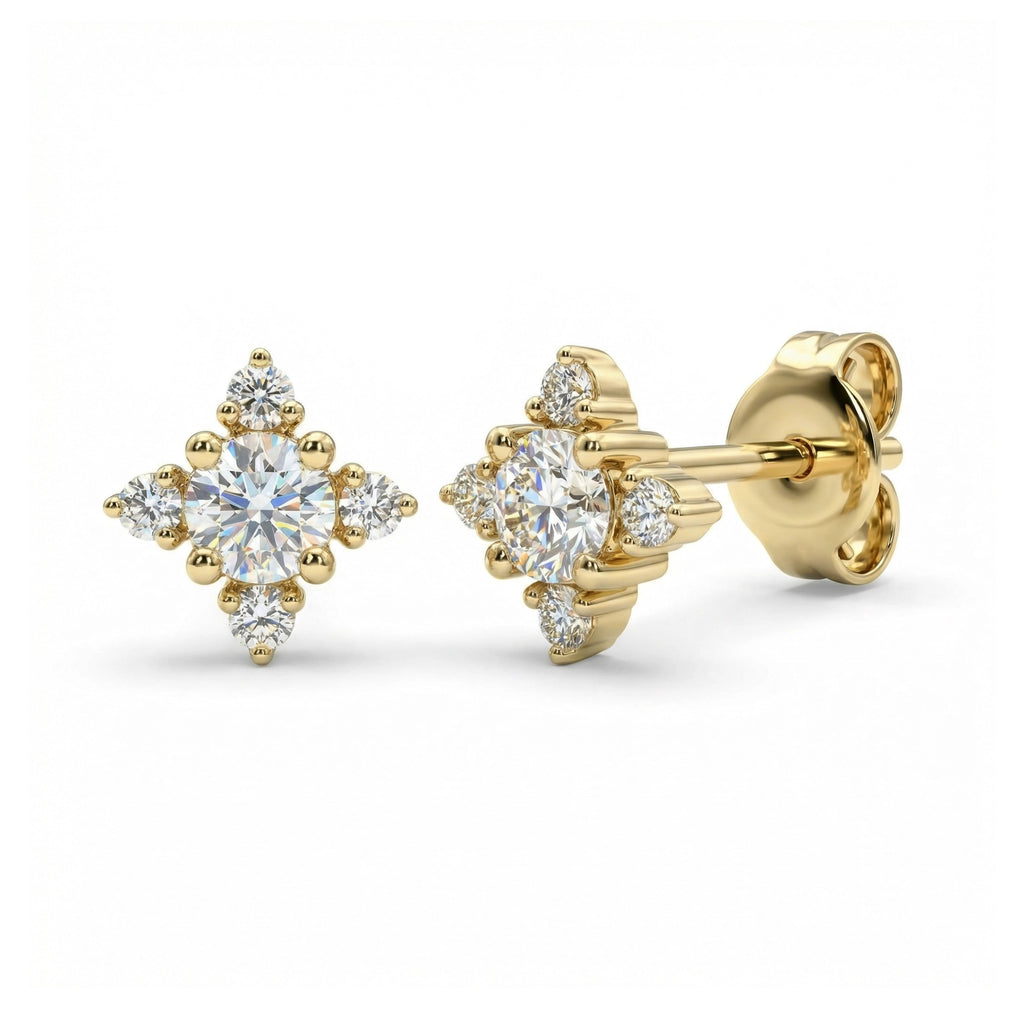 BeBling 14K Yellow Gold Diamond Cluster Stud Earrings - side view