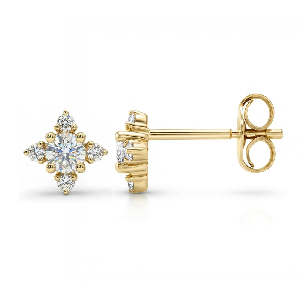 BeBling 14K Yellow Gold Diamond Cluster Stud Earrings - side view