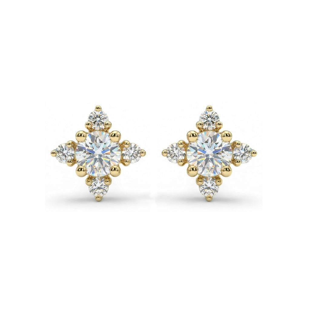 BeBling 14K Yellow Gold Diamond Cluster Stud Earrings - front view
