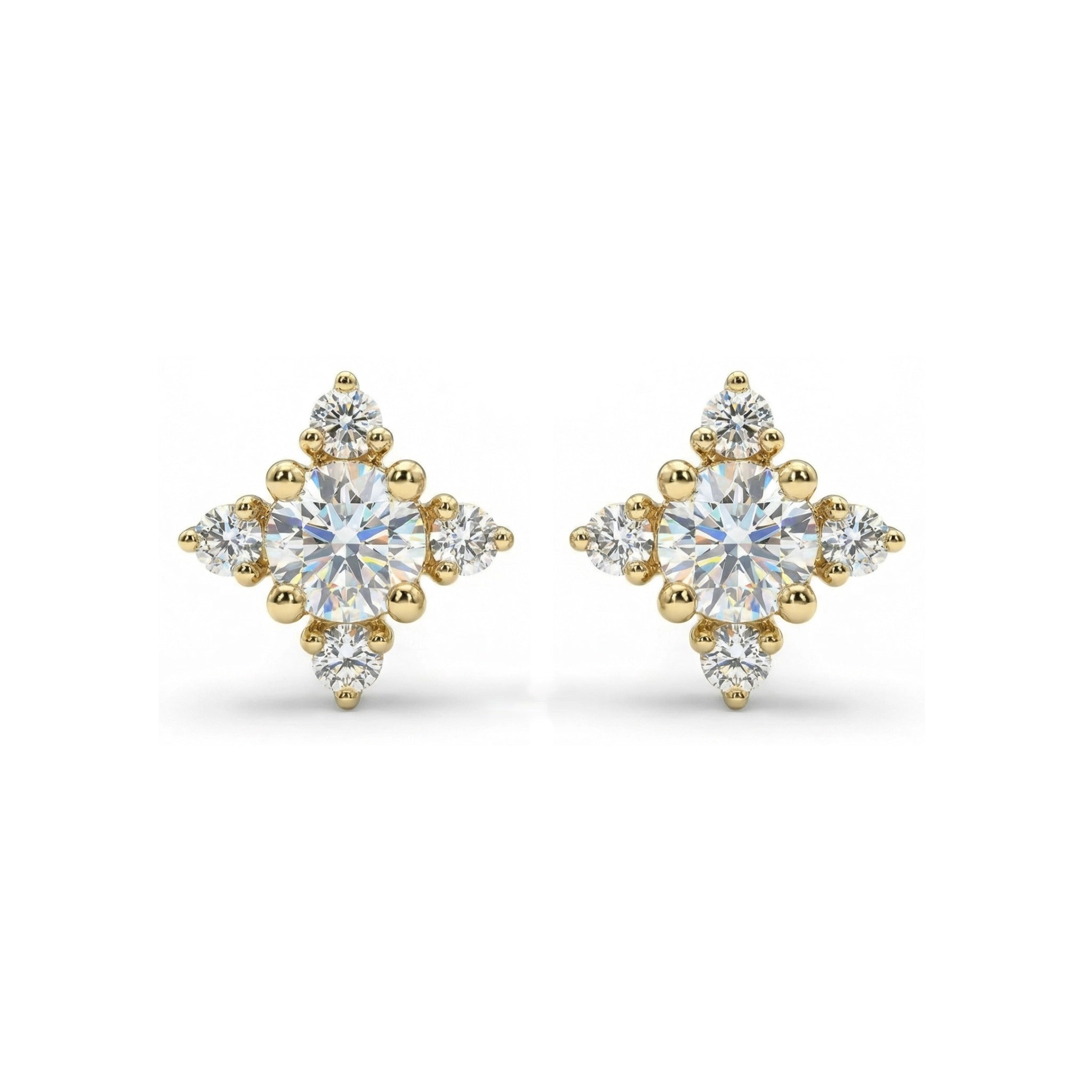 BeBling 14K Yellow Gold Diamond Cluster Stud Earrings - front view