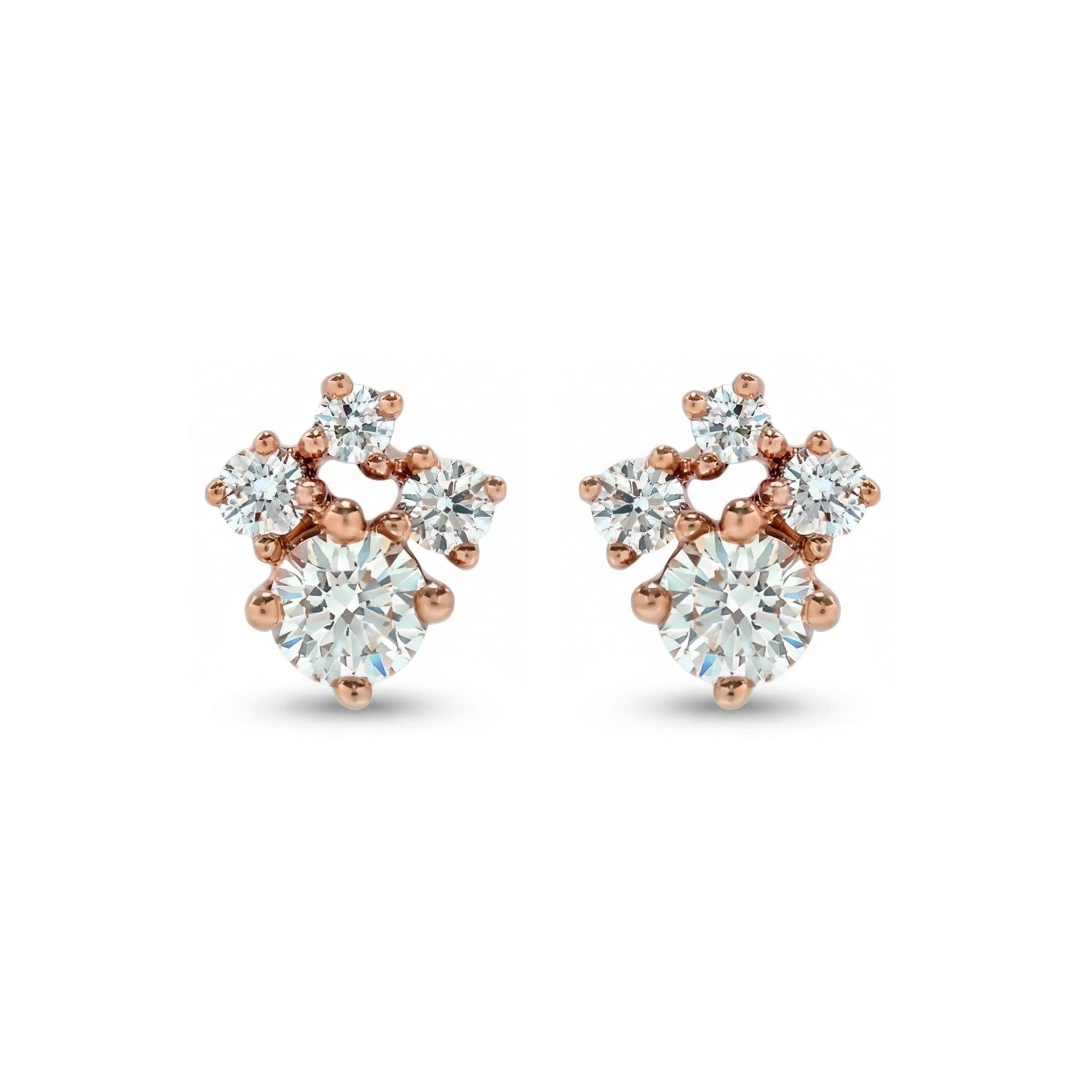 BeBling 14K Yellow Gold 4 Stone Diamond Cluster Stud Earrings - front view - rose gold