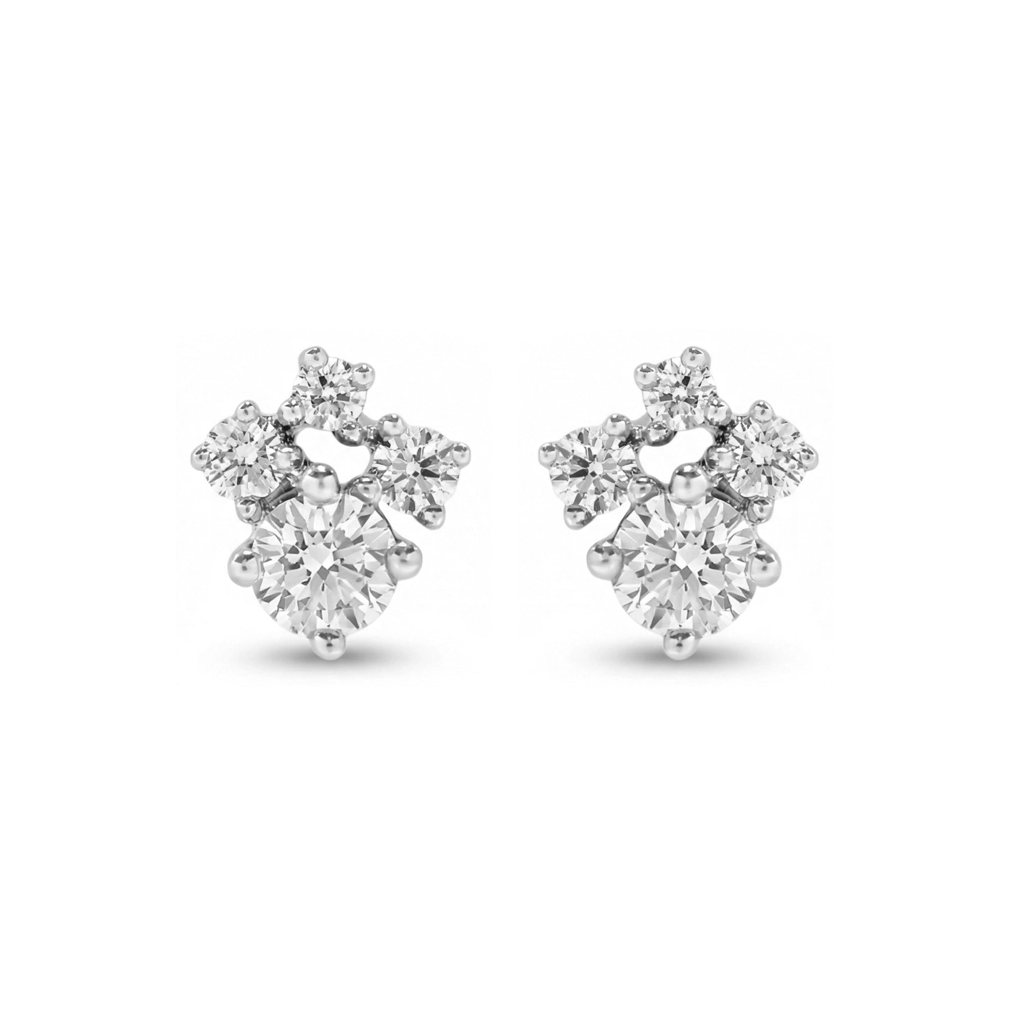 BeBling 14K Yellow Gold 4 Stone Diamond Cluster Stud Earrings - front view - white gold
