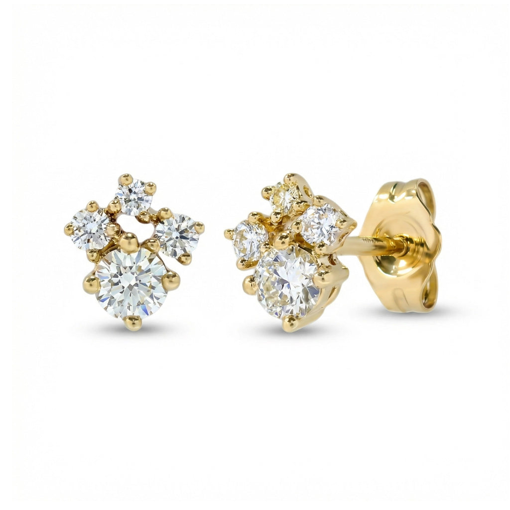 BeBling 14K Yellow Gold 4 Stone Diamond Cluster Stud Earrings - side view