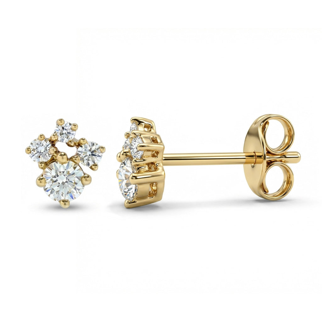 BeBling 14K Yellow Gold 4 Stone Diamond Cluster Stud Earrings - side view