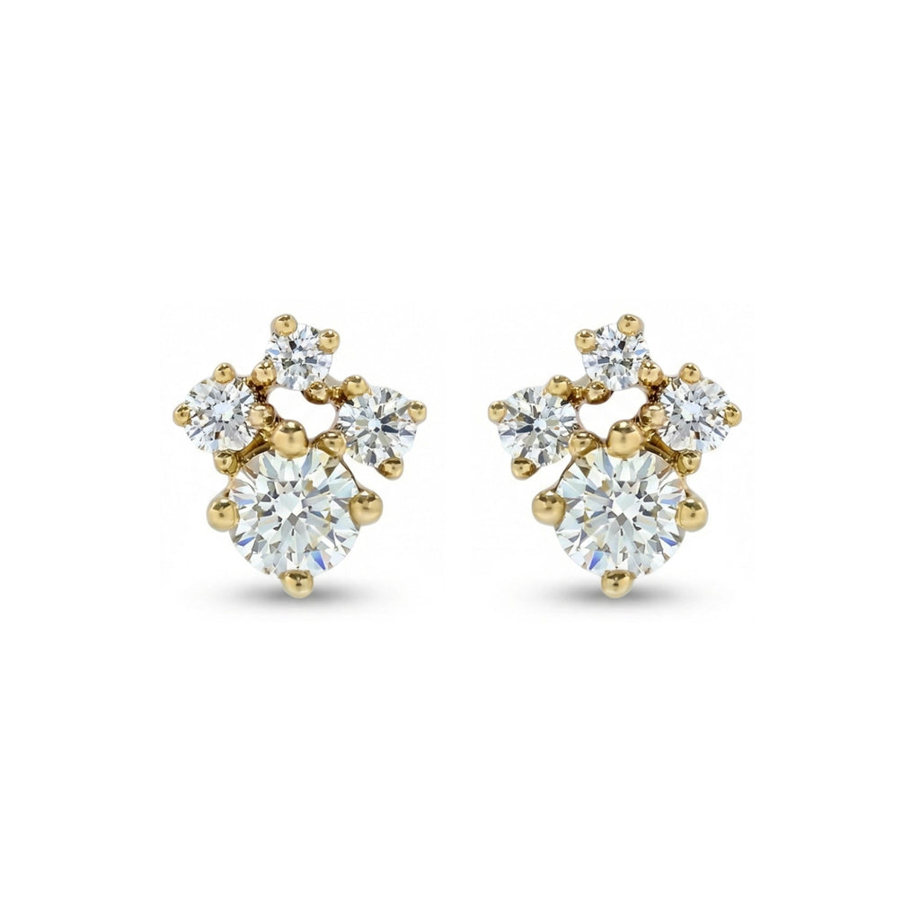 BeBling 14K Yellow Gold 4 Stone Diamond Cluster Stud Earrings - front view