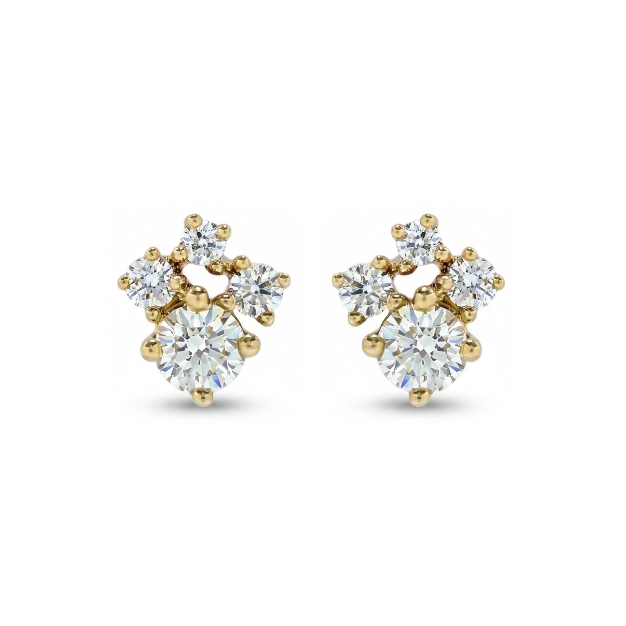 BeBling 14K Yellow Gold 4 Stone Diamond Cluster Stud Earrings - front view