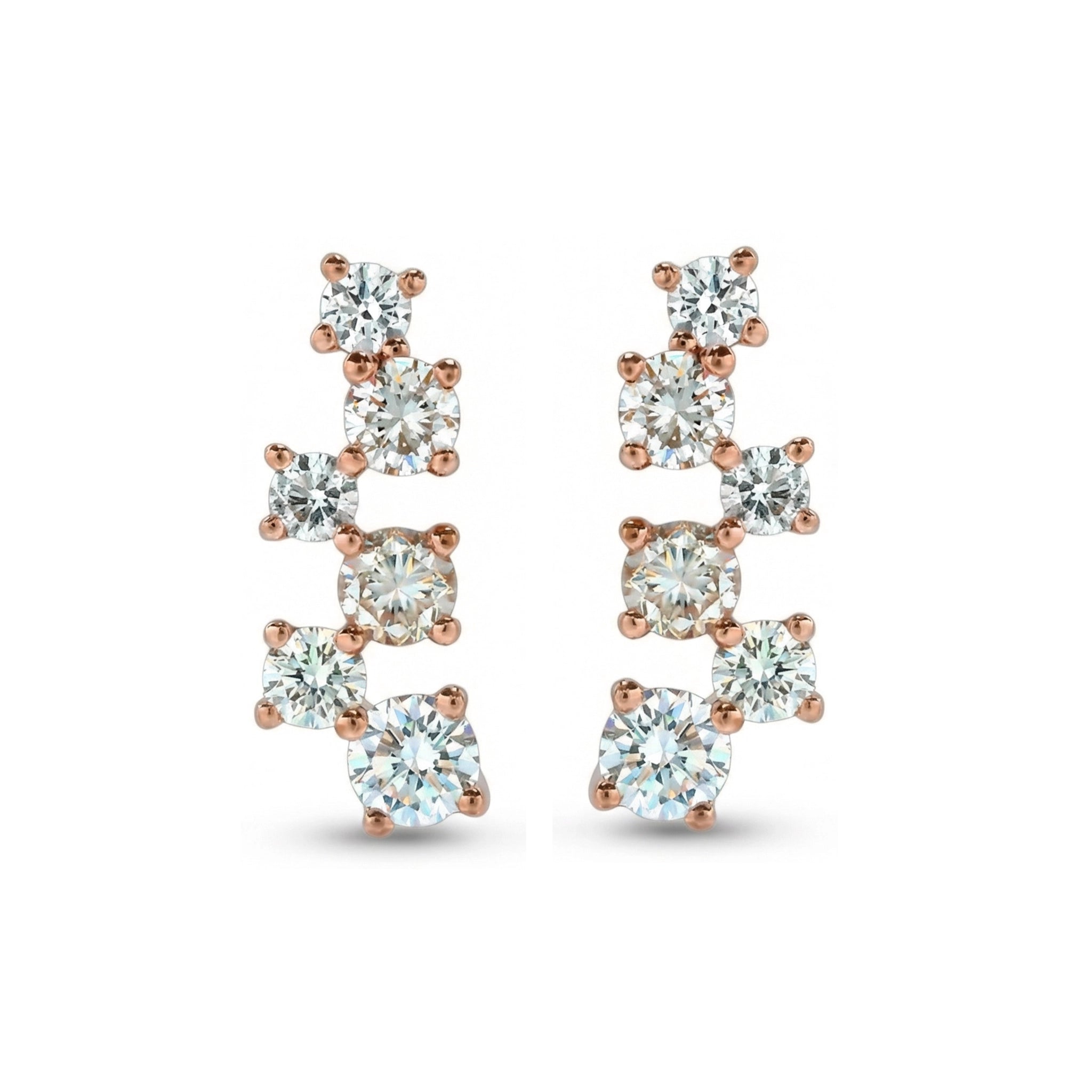 BeBling 14K White Gold 6 Stone Diamond Cluster Earrings front view - rose gold